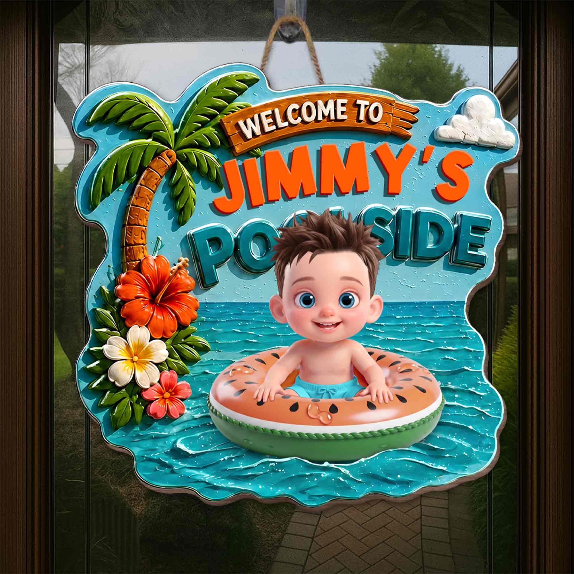 Personalized Custom Shaped Wood Sign Tropical Flower Poolside Decor Wood Sign GradoCreations