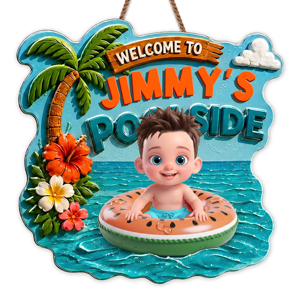 Personalized Custom Shaped Wood Sign Tropical Flower Poolside Decor Wood Sign GradoCreations