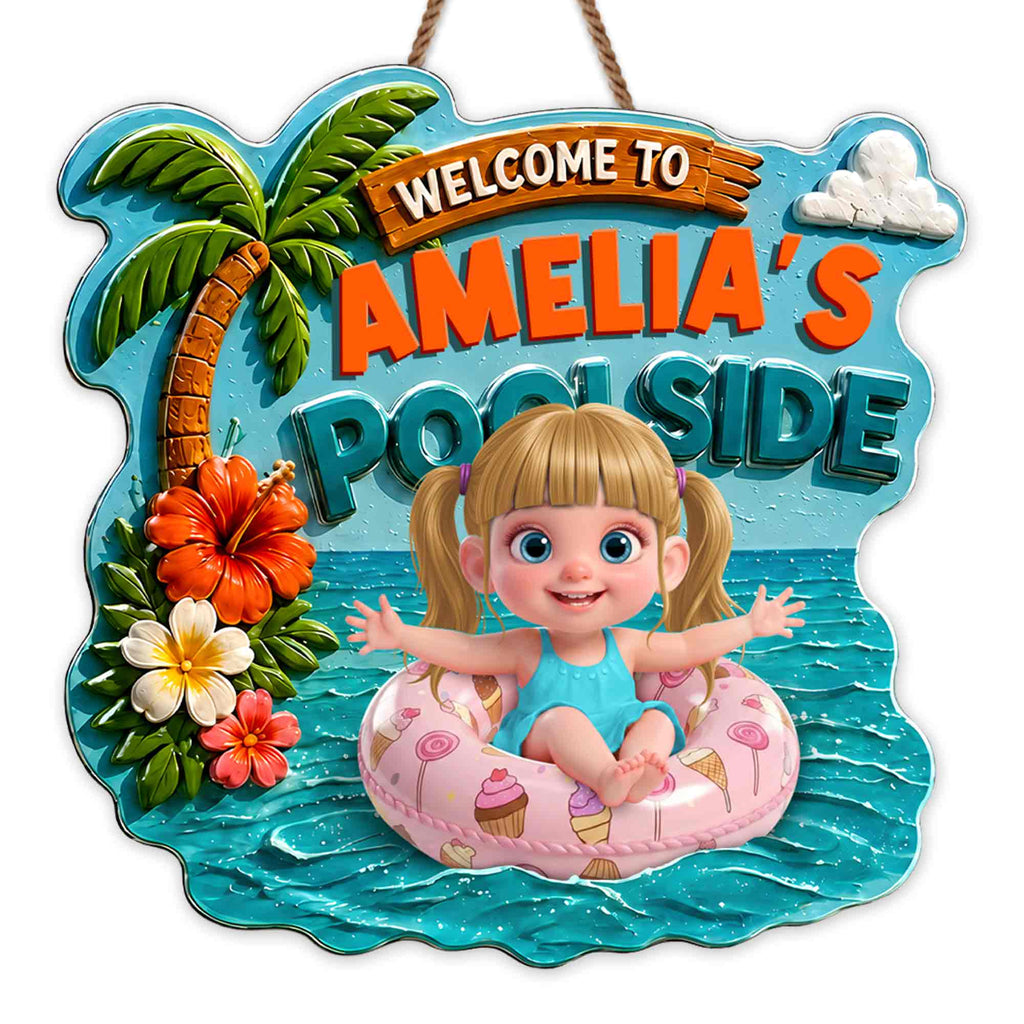 Personalized Custom Shaped Wood Sign Tropical Flower Poolside Decor Wood Sign GradoCreations
