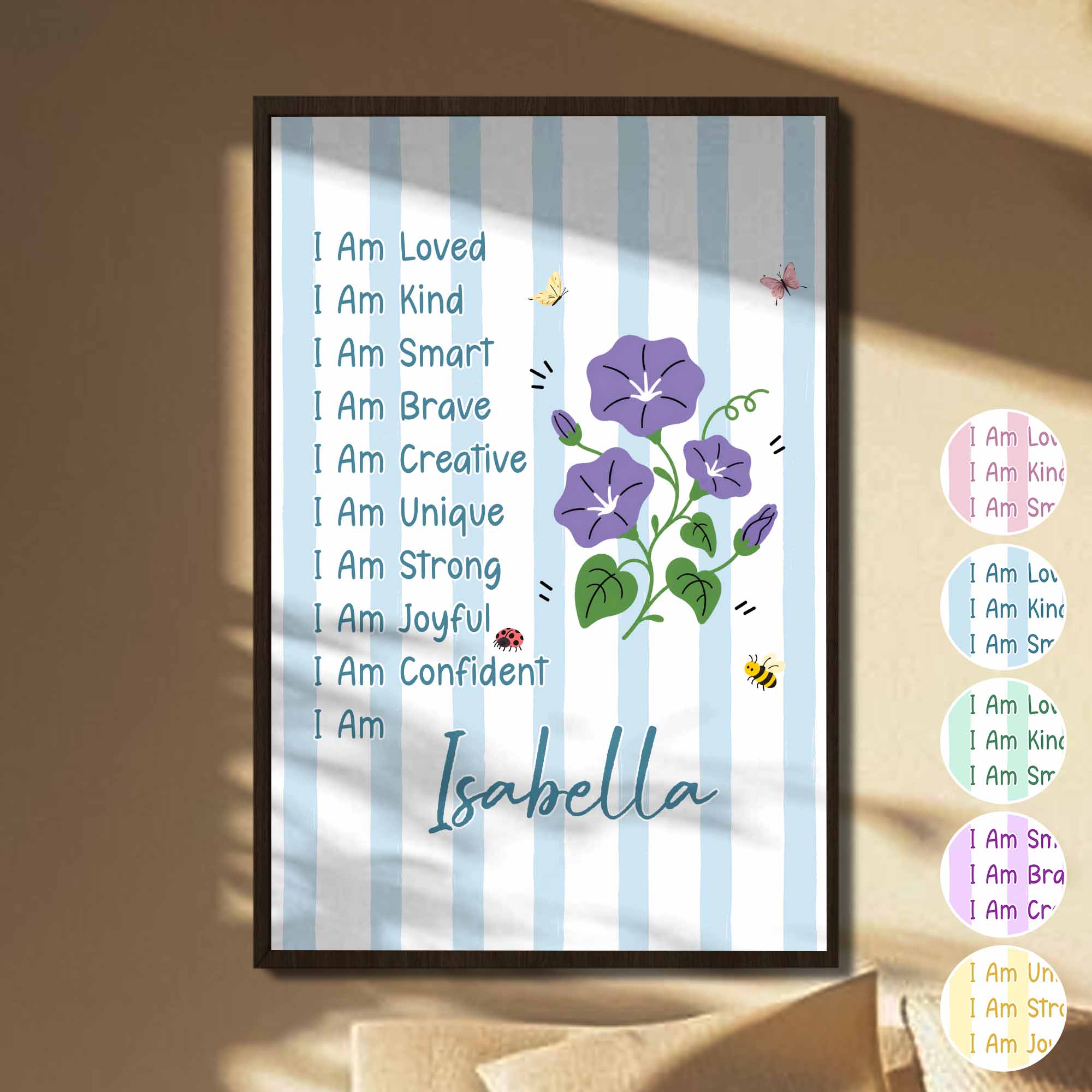 Personalized Affirmation Poster with Birth Month Flowers for Kids
