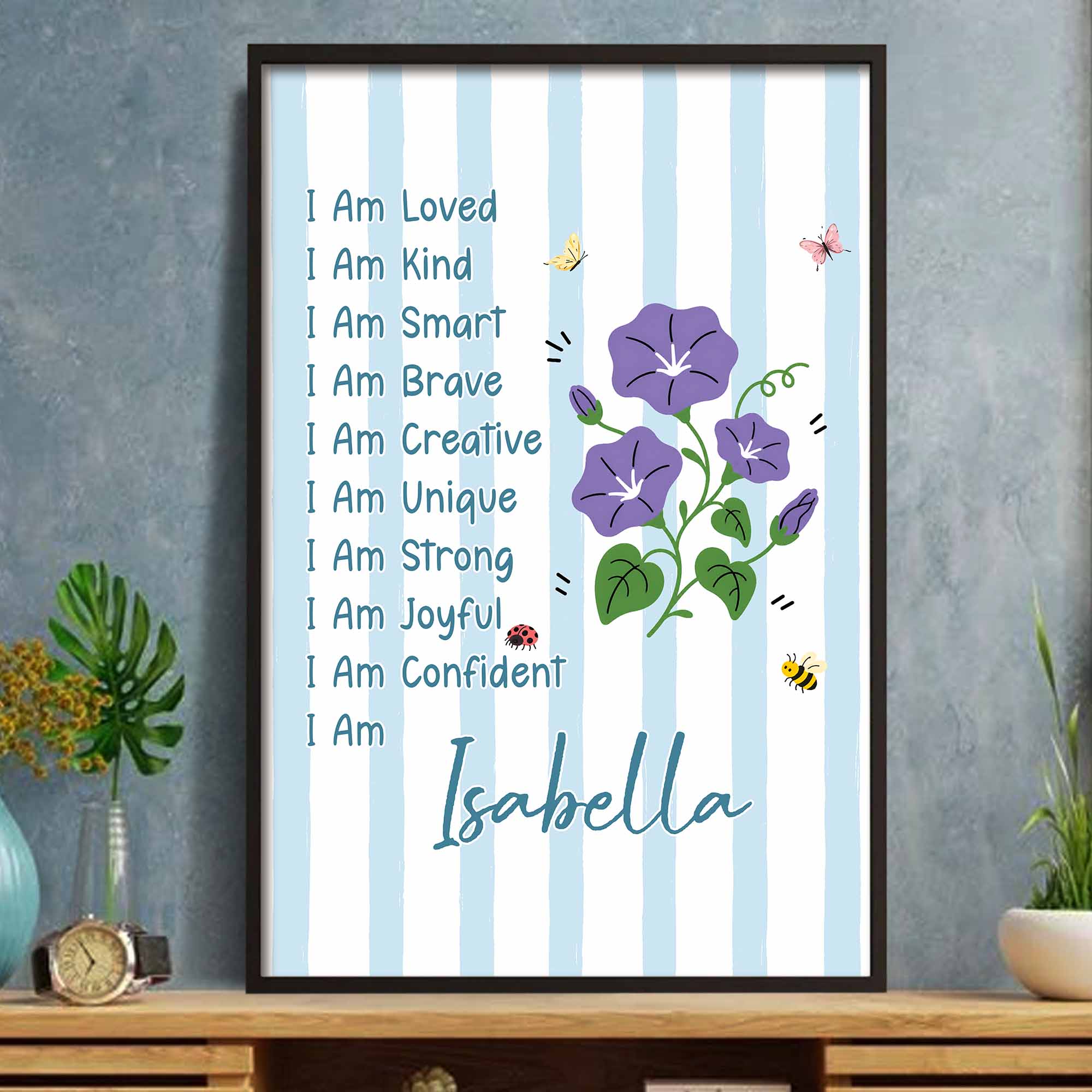 Personalized Affirmation Poster with Birth Month Flowers for Kids