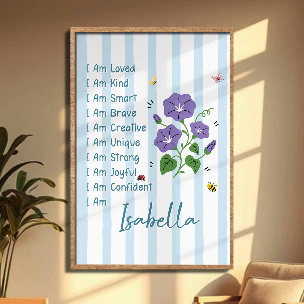 Personalized Affirmation Poster with Birth Month Flowers for Kids
