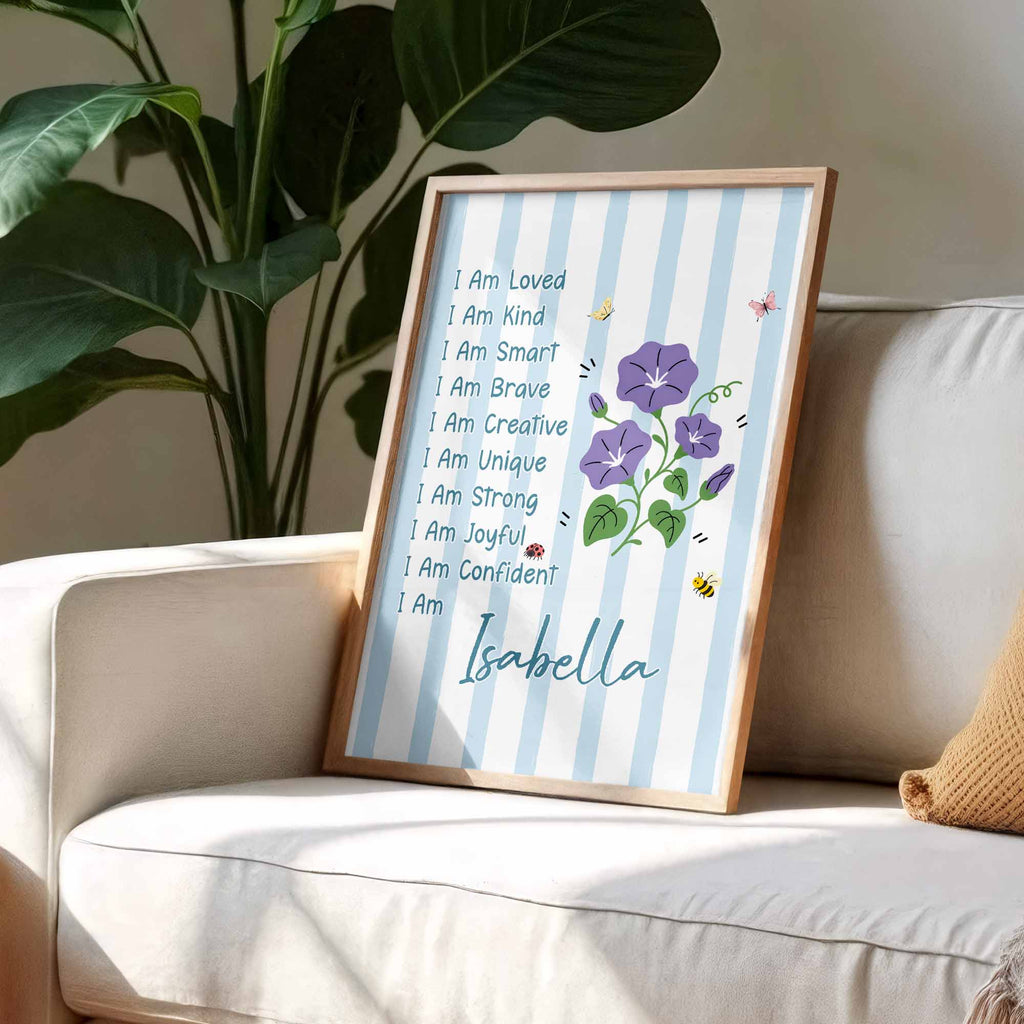 Personalized Affirmation Poster with Birth Month Flowers for Kids