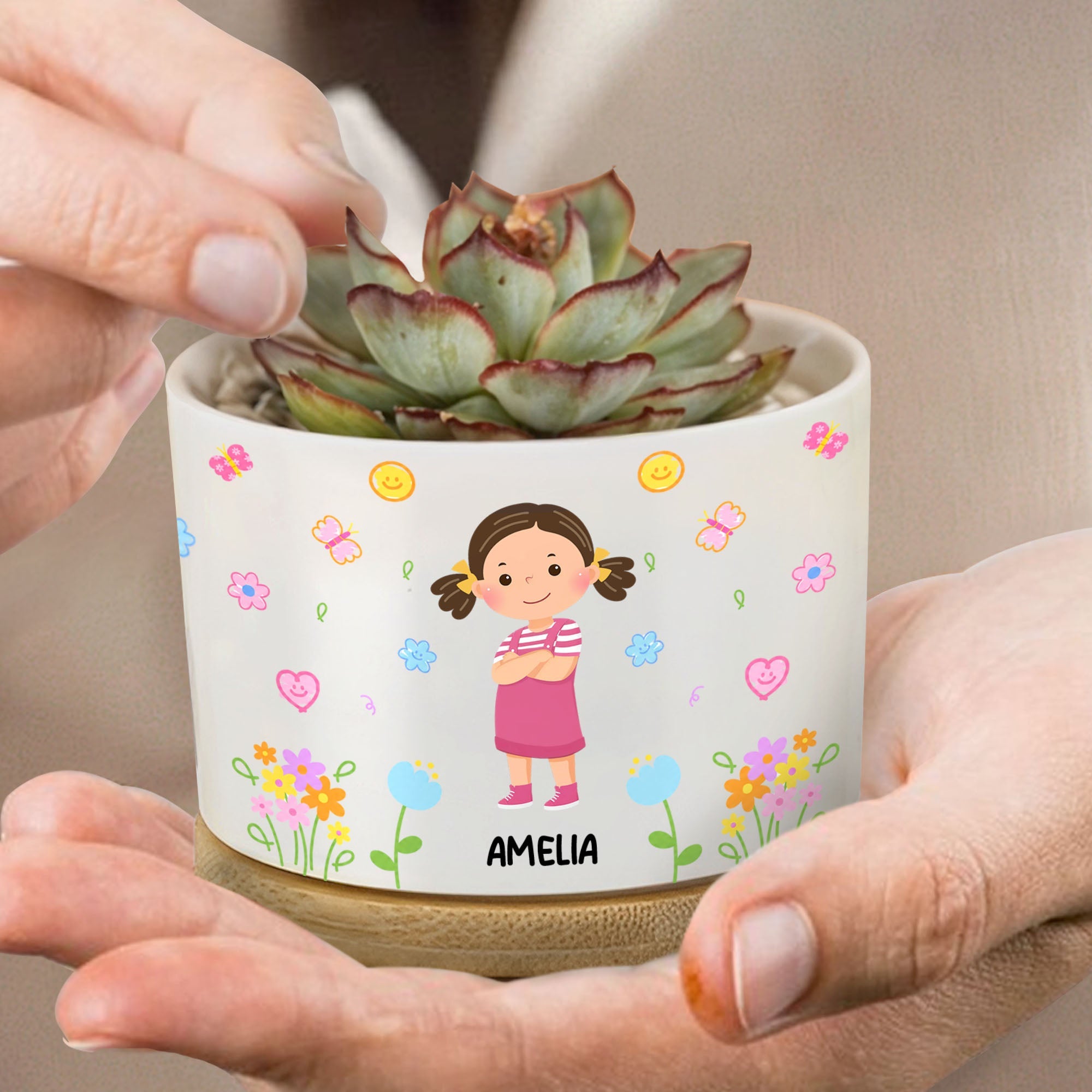Personalized Ceramic Plant Pot Custom Name Kids Gift for Gardening Ceramic Plant Pot GradoCreations