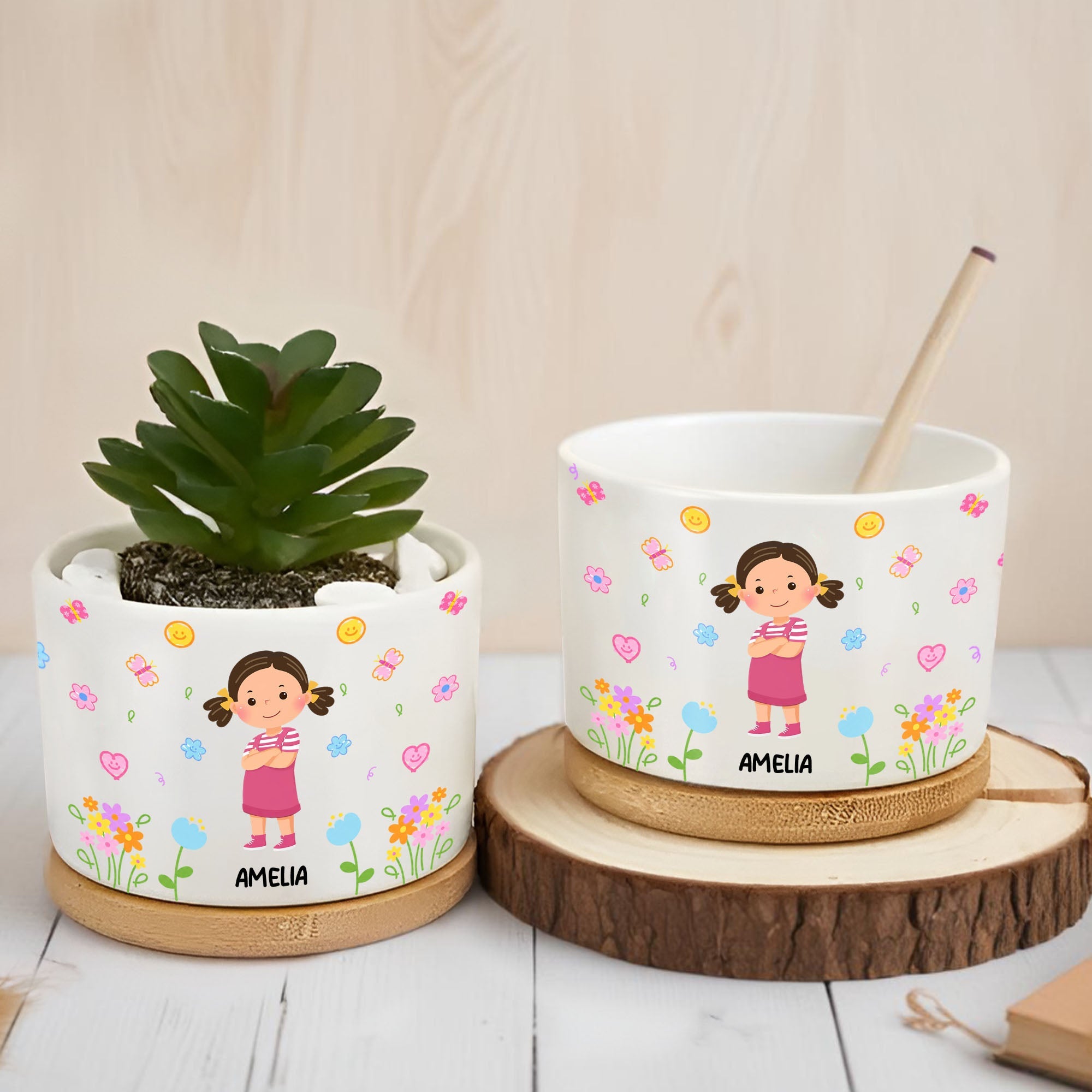 Personalized Ceramic Plant Pot Custom Name Kids Gift for Gardening Ceramic Plant Pot GradoCreations