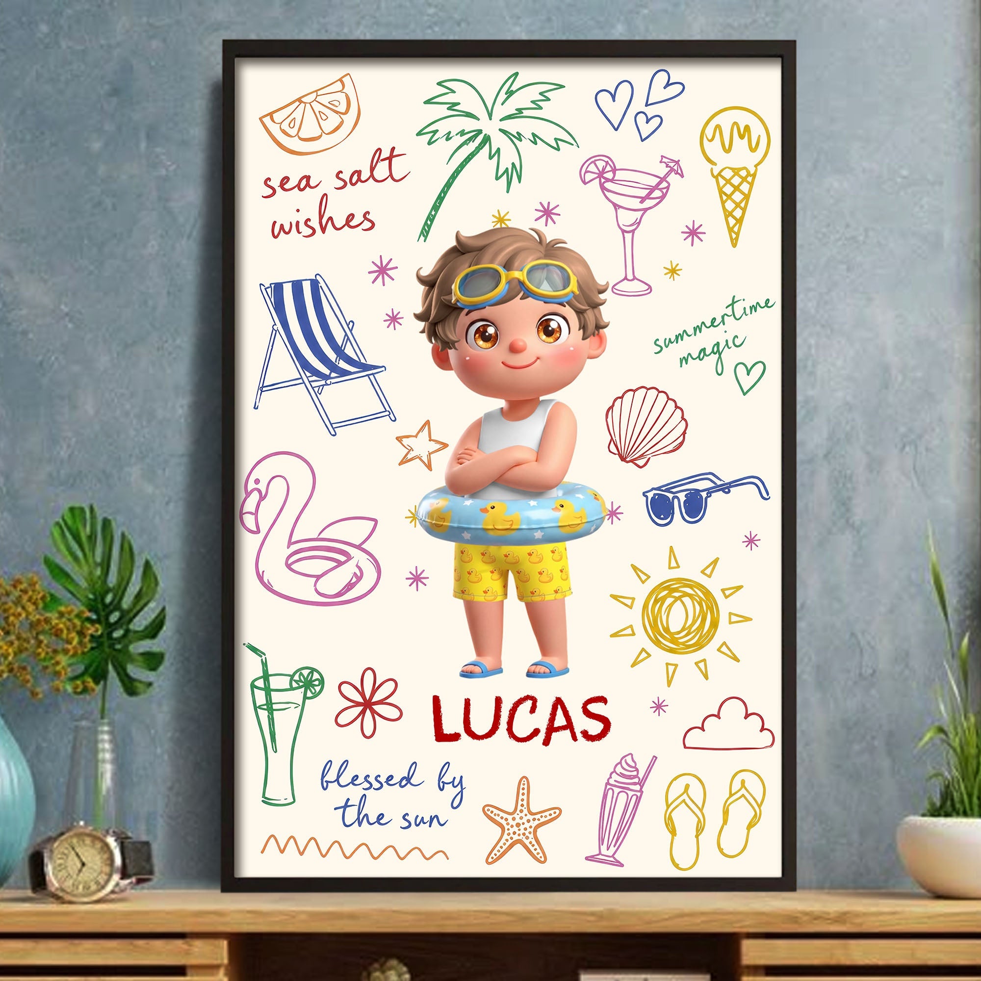 Personalized Coastal Kids Art Custom Name Vertical Poster Poster GradoCreations