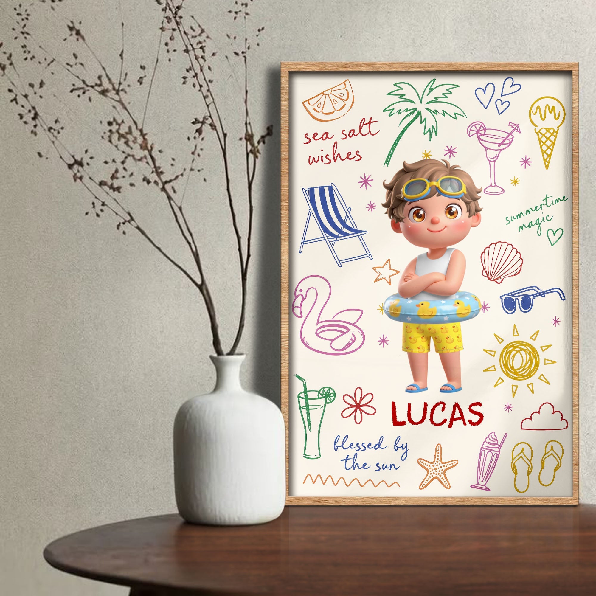 Personalized Coastal Kids Art Custom Name Vertical Poster Poster GradoCreations