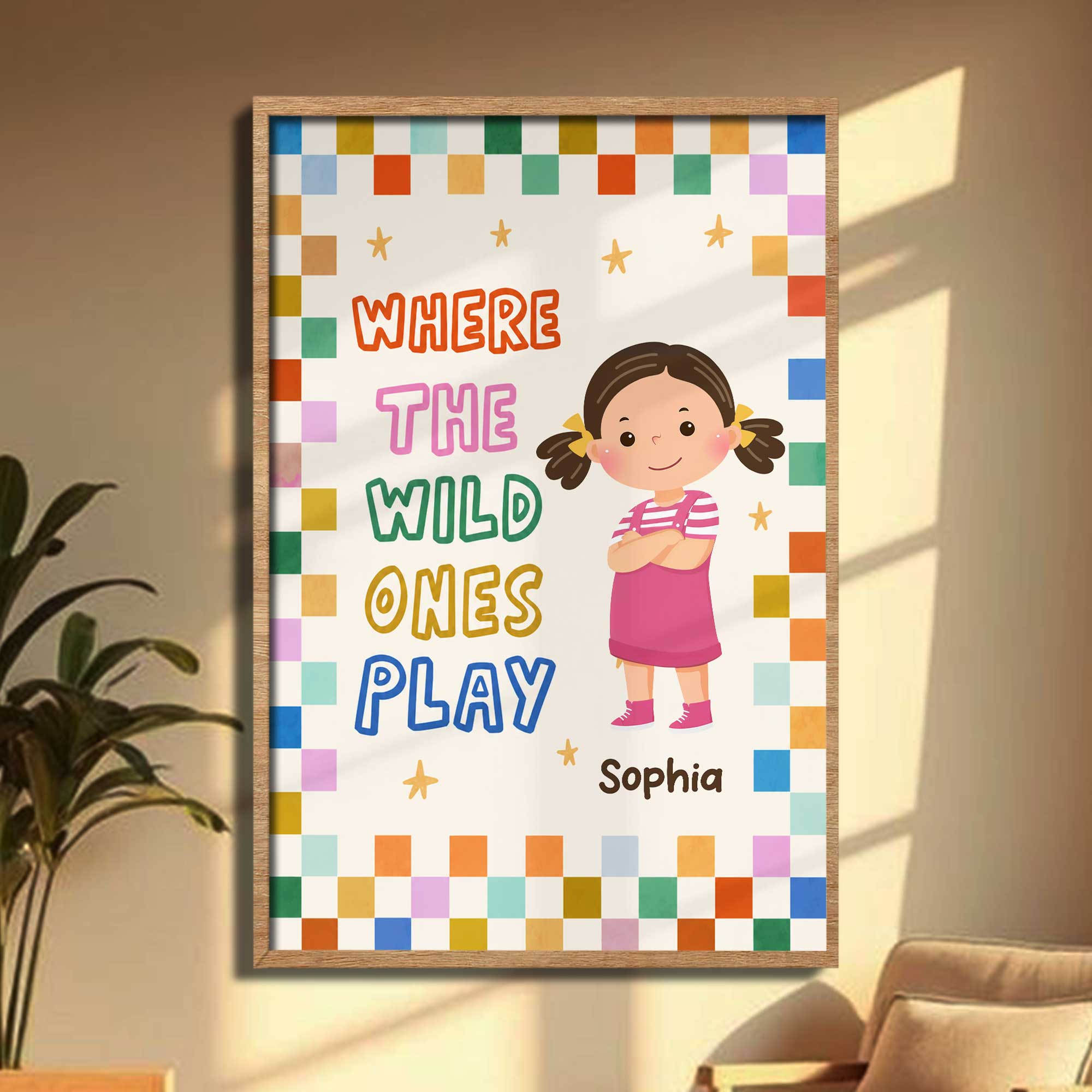 Personalized Kids Custom Vertical Poster Checkered Colorful Art Poster GradoCreations
