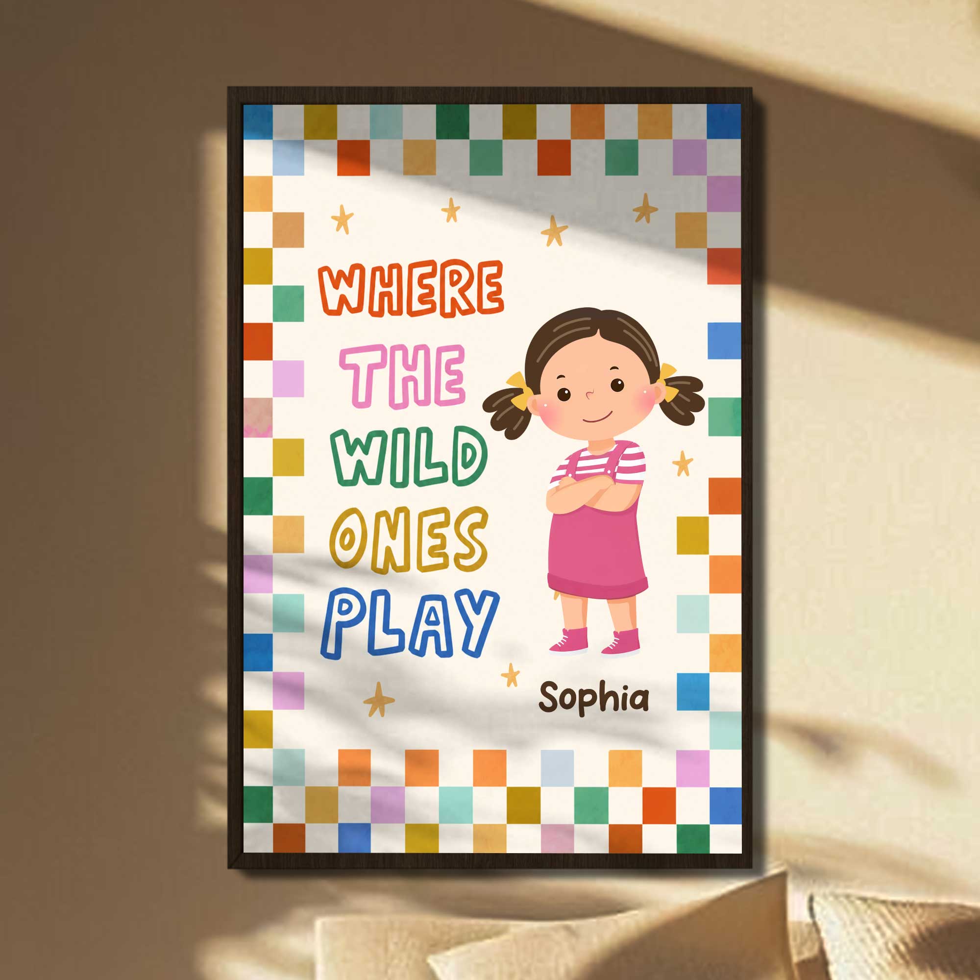 Personalized Kids Custom Vertical Poster Checkered Colorful Art Poster GradoCreations