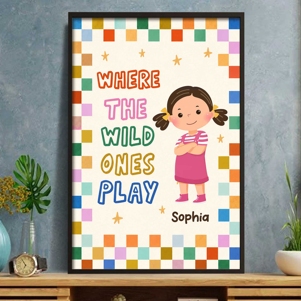 Personalized Kids Custom Vertical Poster Checkered Colorful Art Poster GradoCreations