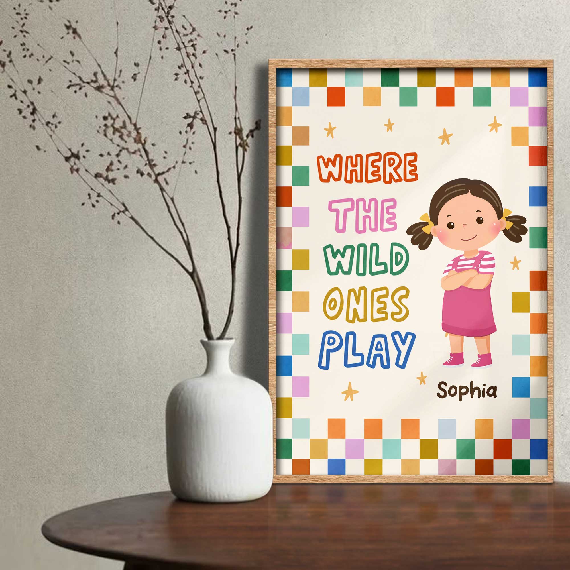 Personalized Kids Custom Vertical Poster Checkered Colorful Art Poster GradoCreations