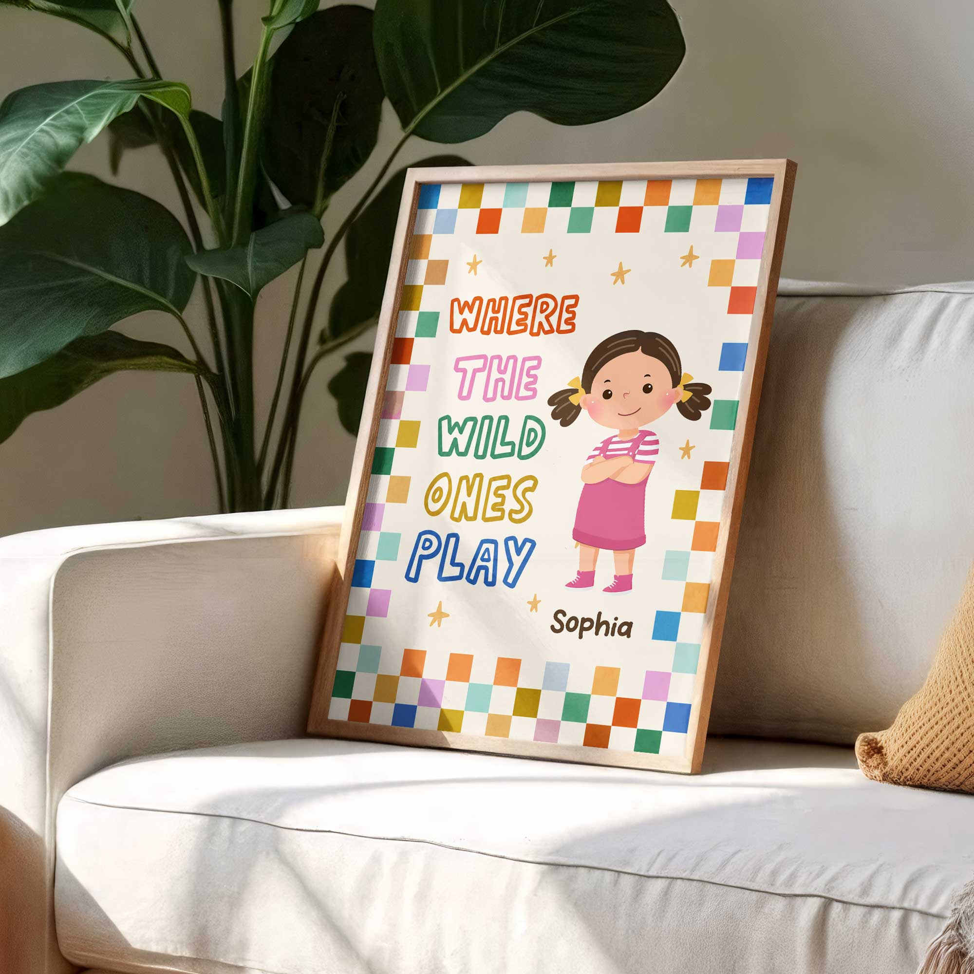 Personalized Kids Custom Vertical Poster Checkered Colorful Art Poster GradoCreations