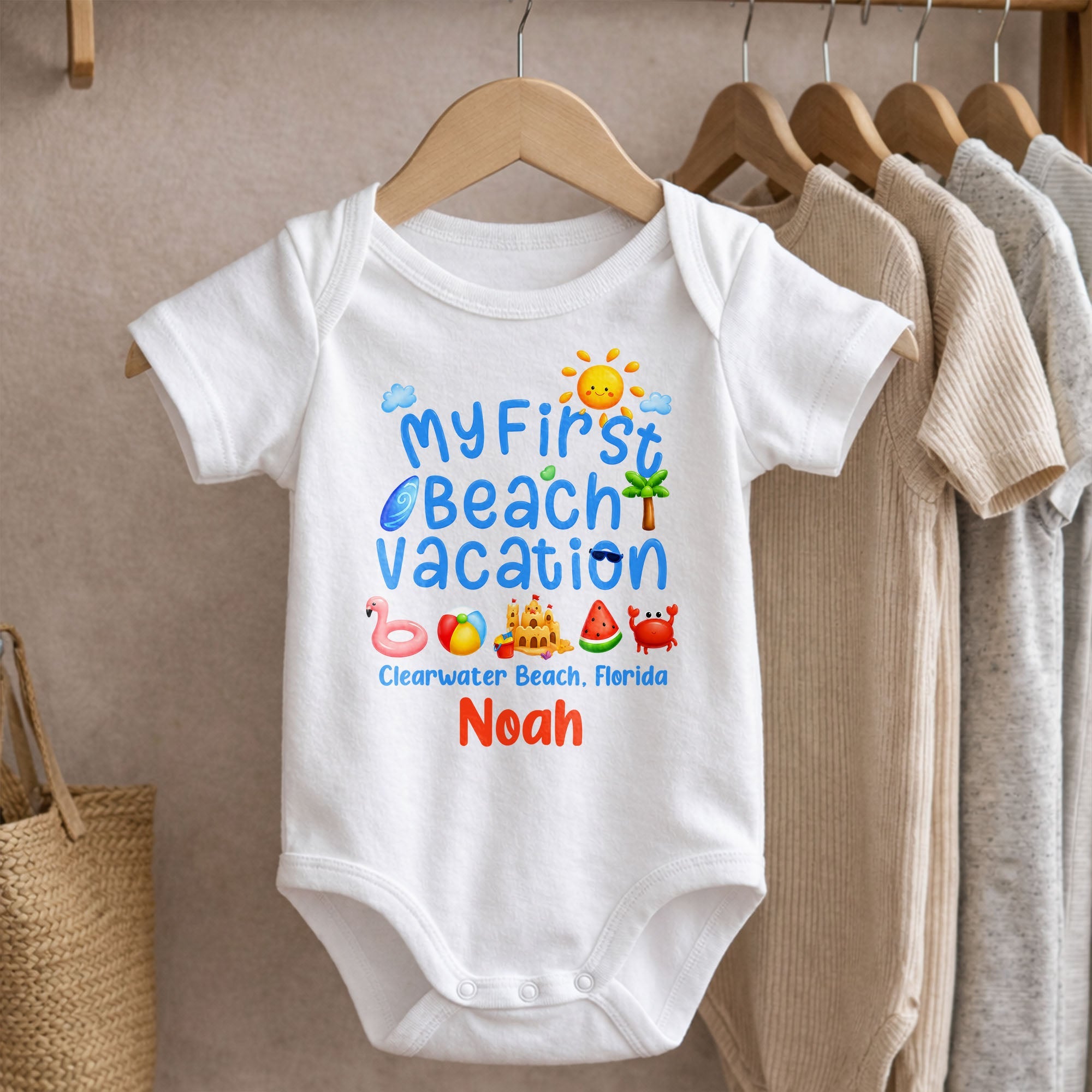 Personalized Baby Onesie Custom Name First Beach Vacation Gift