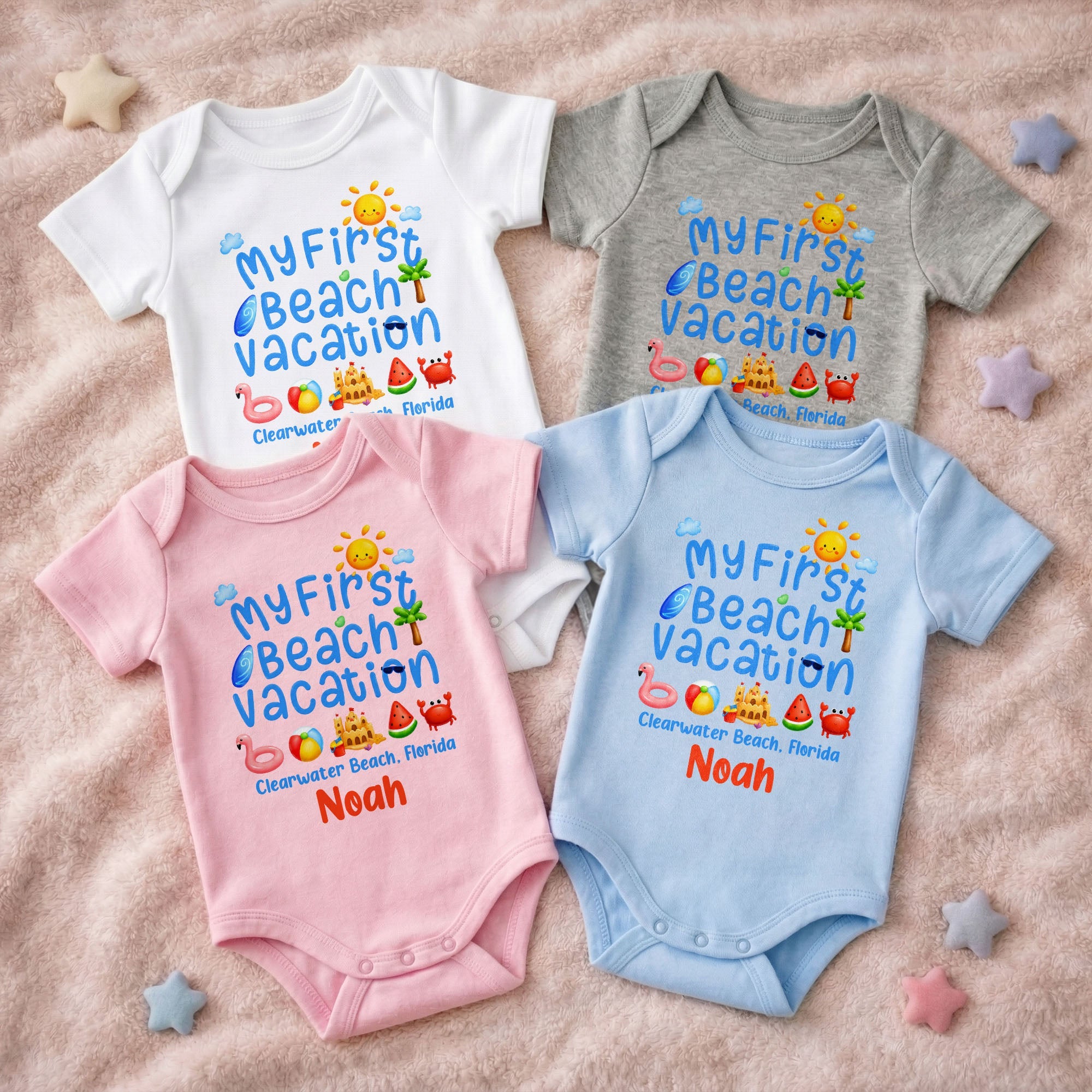 Personalized Baby Onesie Custom Name First Beach Vacation Gift