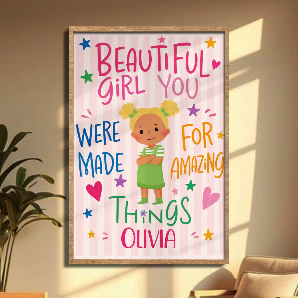 Personalized Vertical Poster Custom Name Gift for Kids Stars Hearts Poster GradoCreations