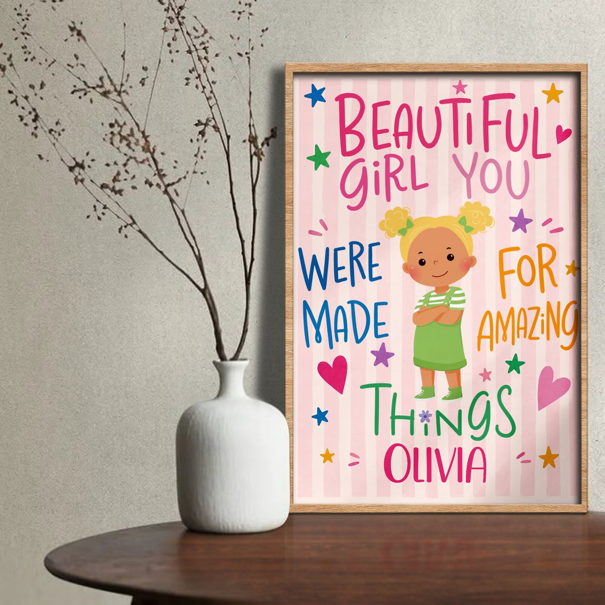 Personalized Vertical Poster Custom Name Gift for Kids Stars Hearts Poster GradoCreations