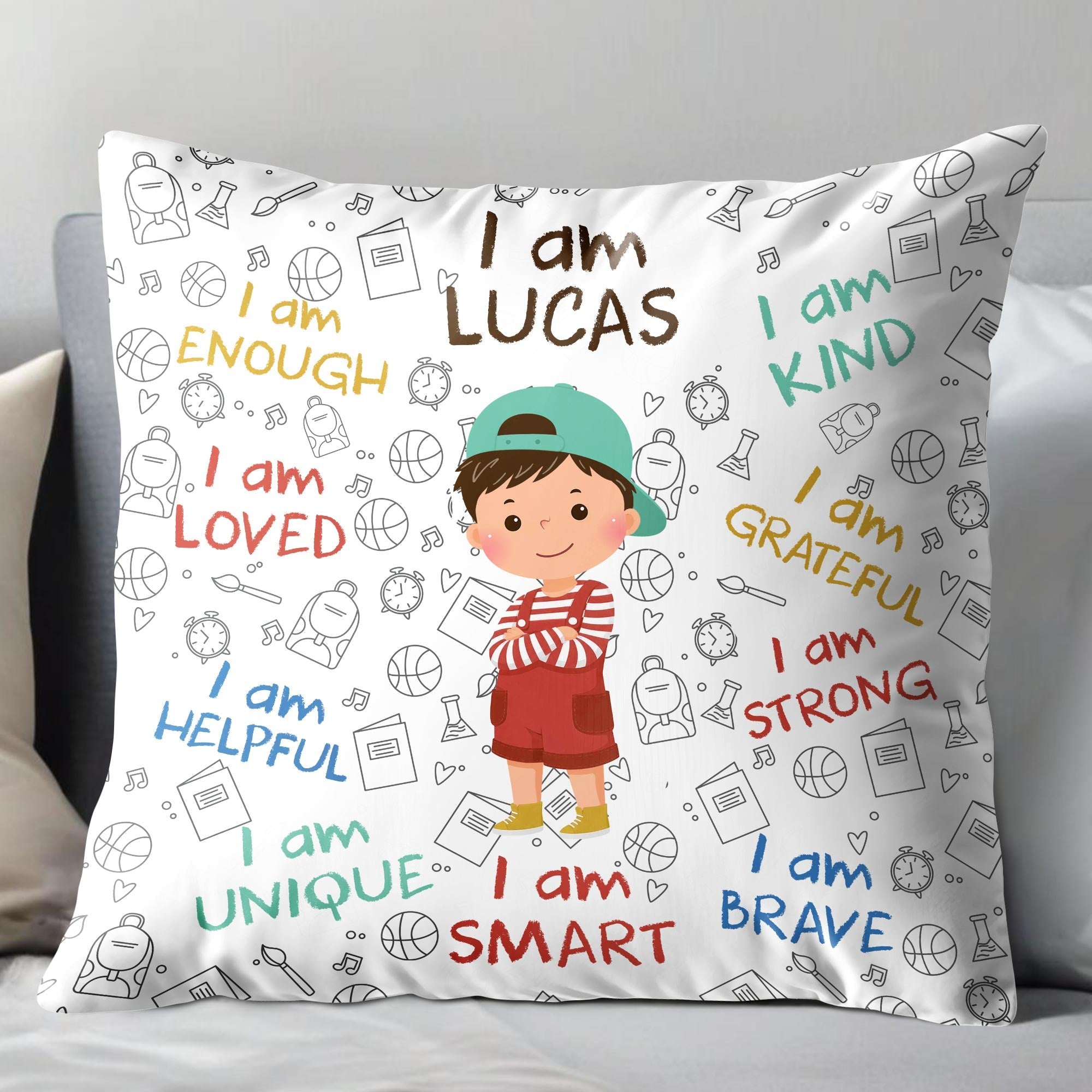 Personalized Kids Affirmation Pillow Custom Name Gift Decorative Pillow GradoCreations