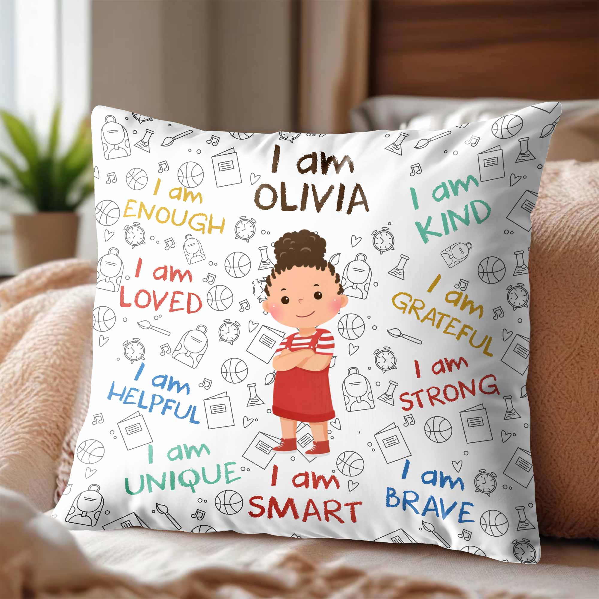 Personalized Kids Affirmation Pillow Custom Name Gift Decorative Pillow GradoCreations