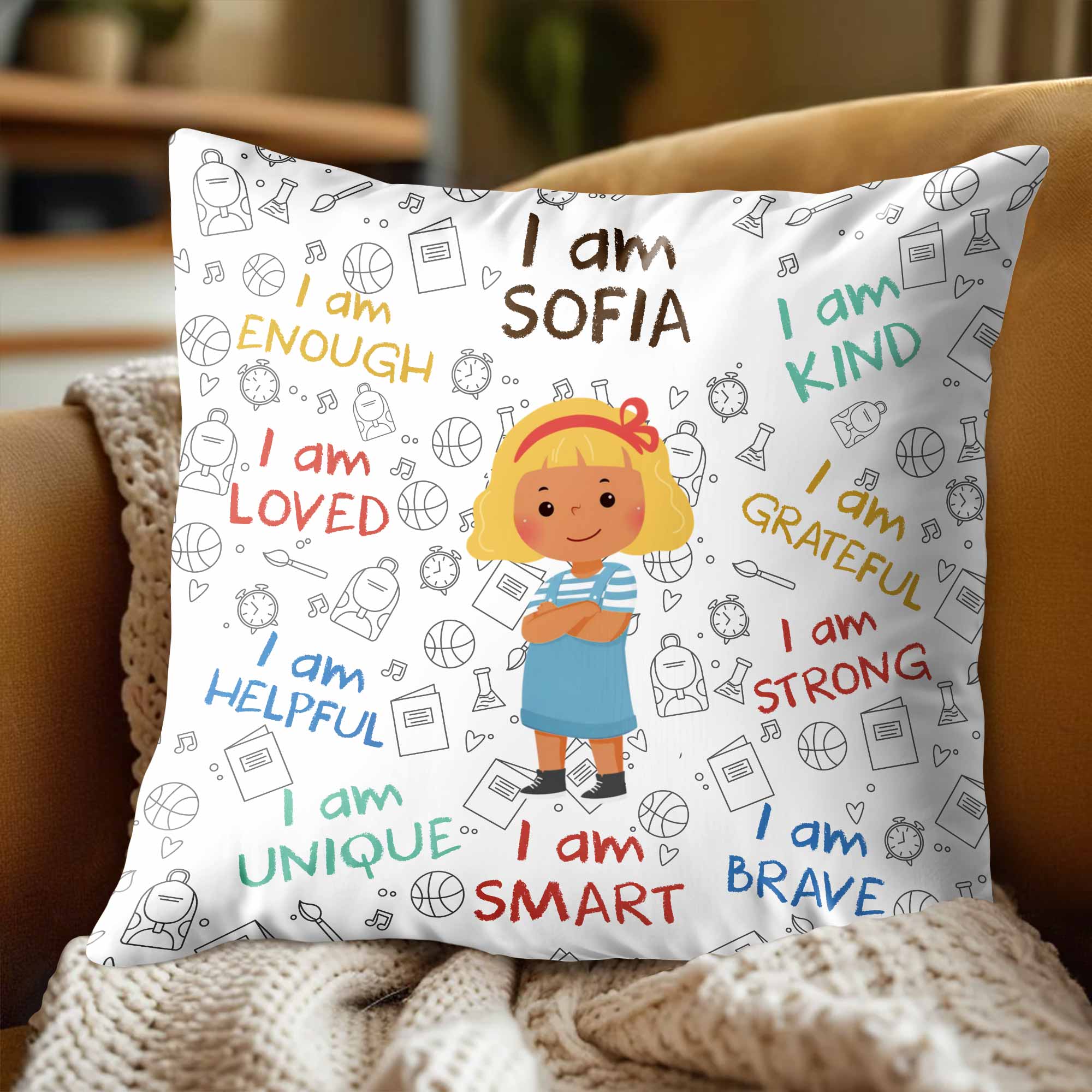 Personalized Kids Affirmation Pillow Custom Name Gift Decorative Pillow GradoCreations
