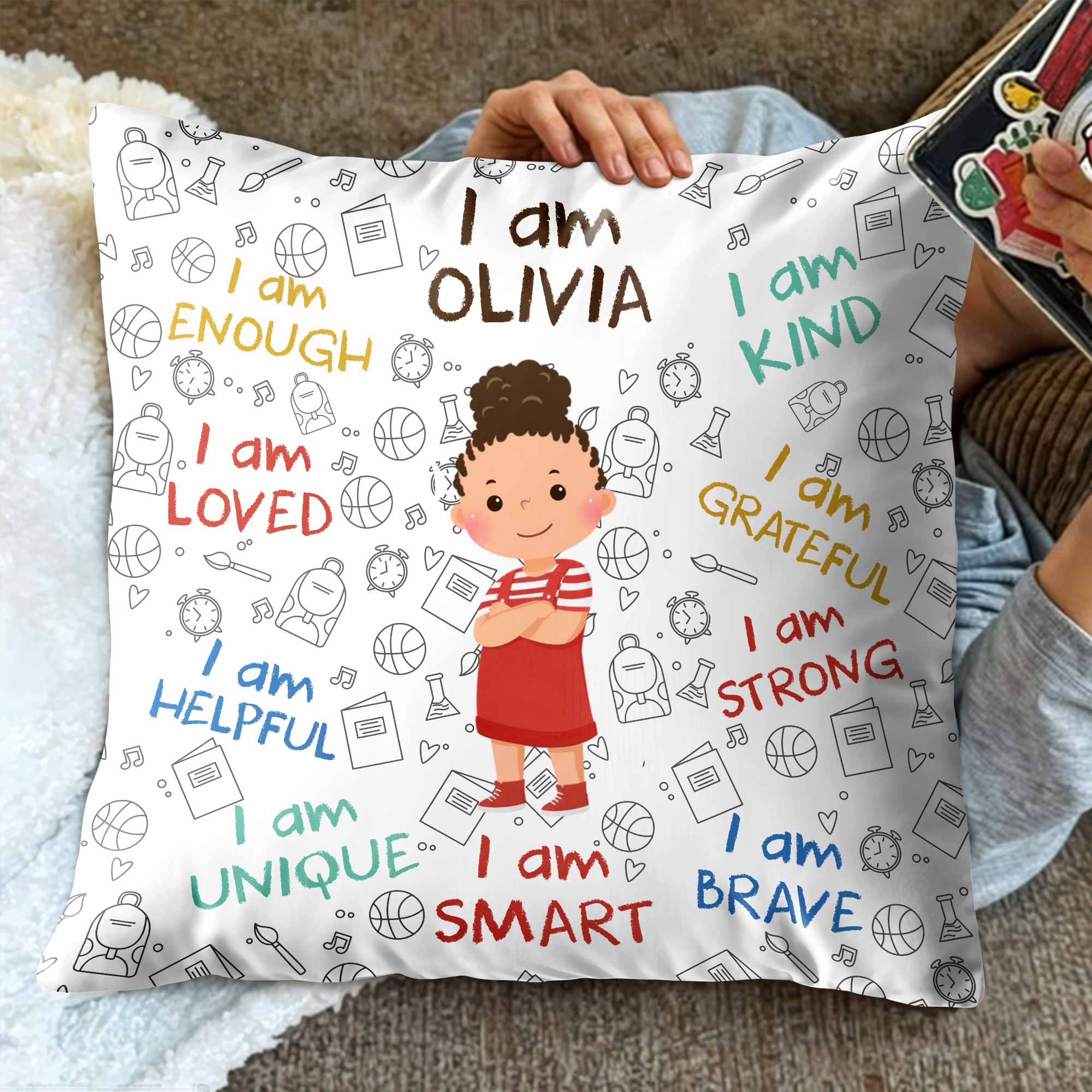 Personalized Kids Affirmation Pillow Custom Name Gift Decorative Pillow GradoCreations