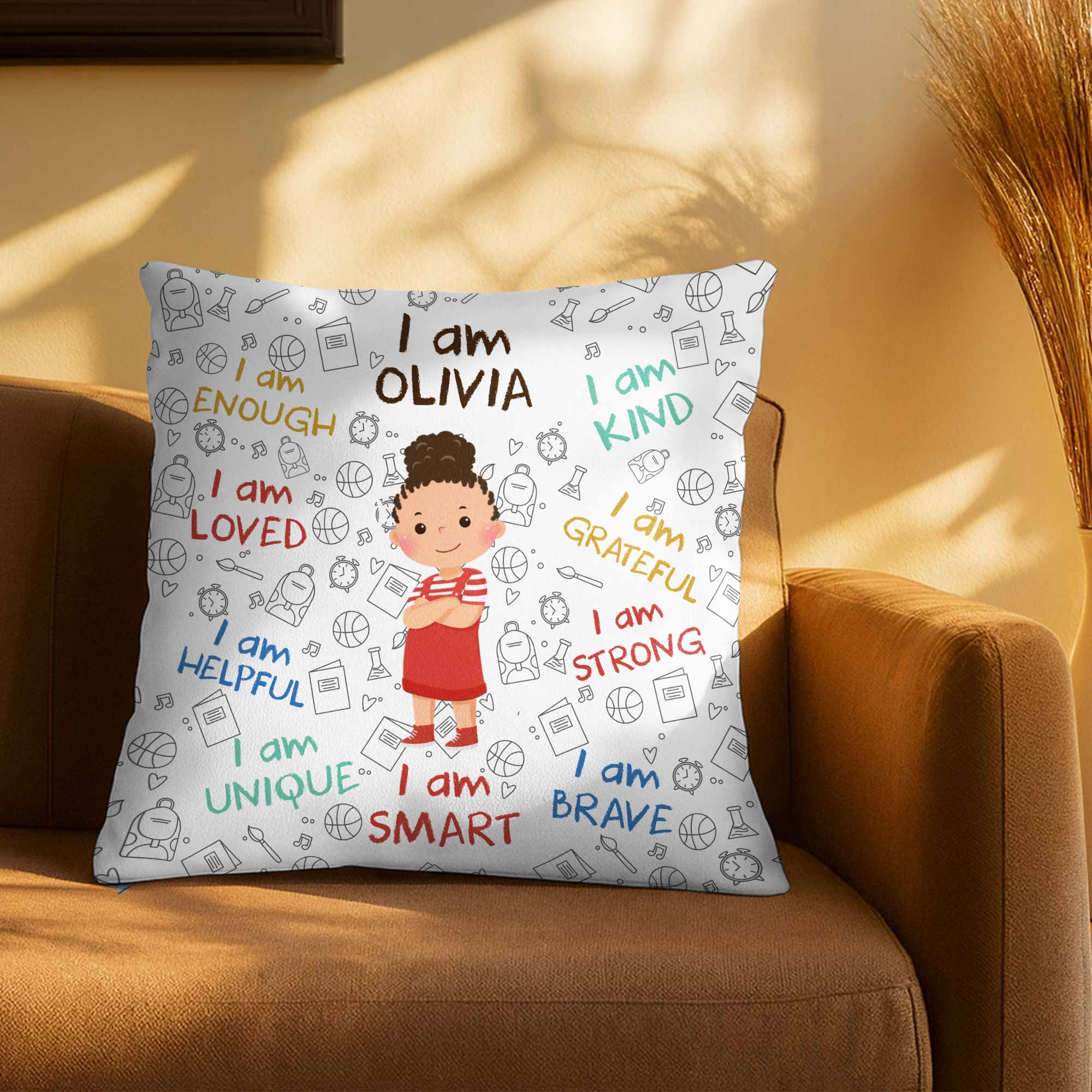 Personalized Kids Affirmation Pillow Custom Name Gift Decorative Pillow GradoCreations