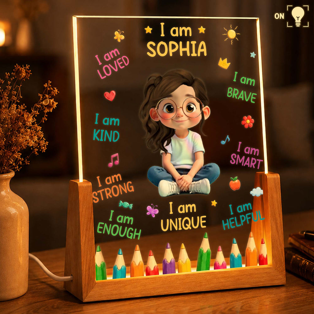 Personalized Acrylic Night Light Custom Name Gift for Kids Wood and Acrylic Night Light GradoCreations