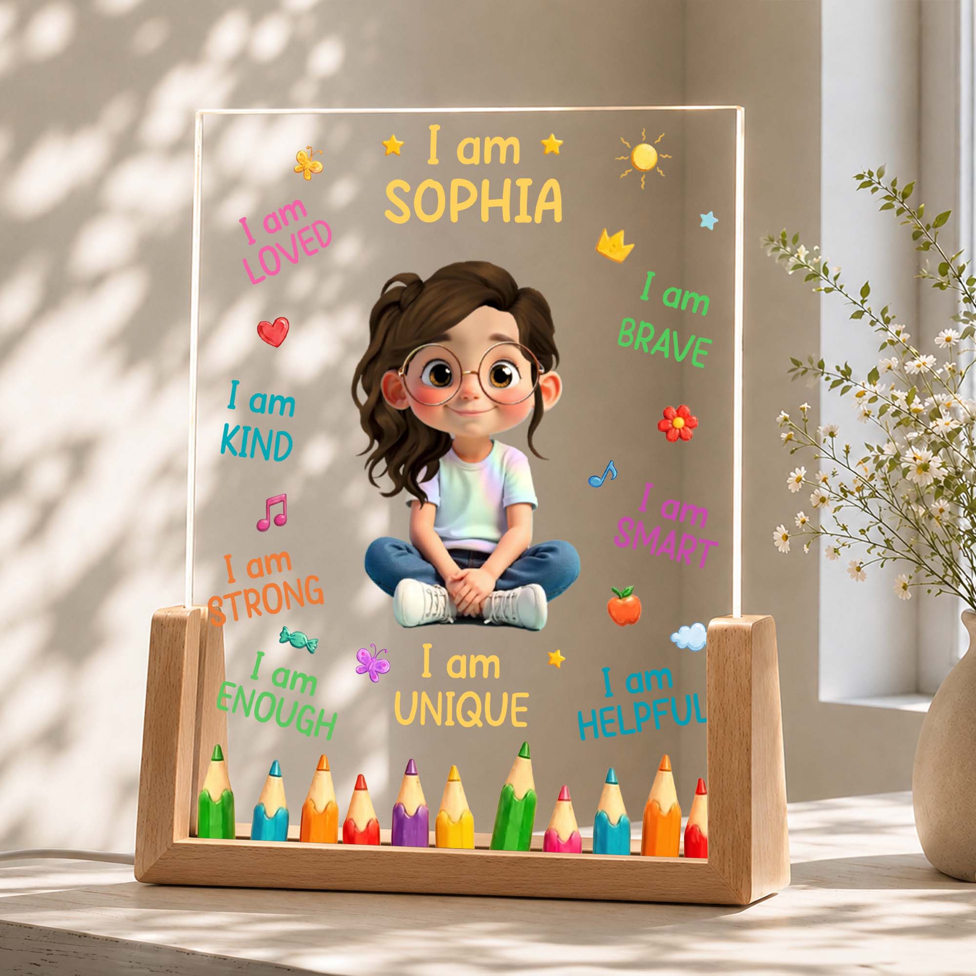 Personalized Acrylic Night Light Custom Name Gift for Kids Wood and Acrylic Night Light GradoCreations