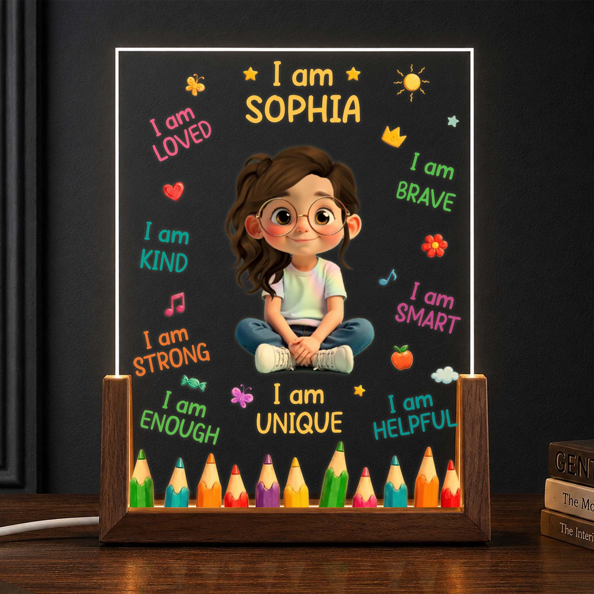 Personalized Acrylic Night Light Custom Name Gift for Kids Wood and Acrylic Night Light GradoCreations