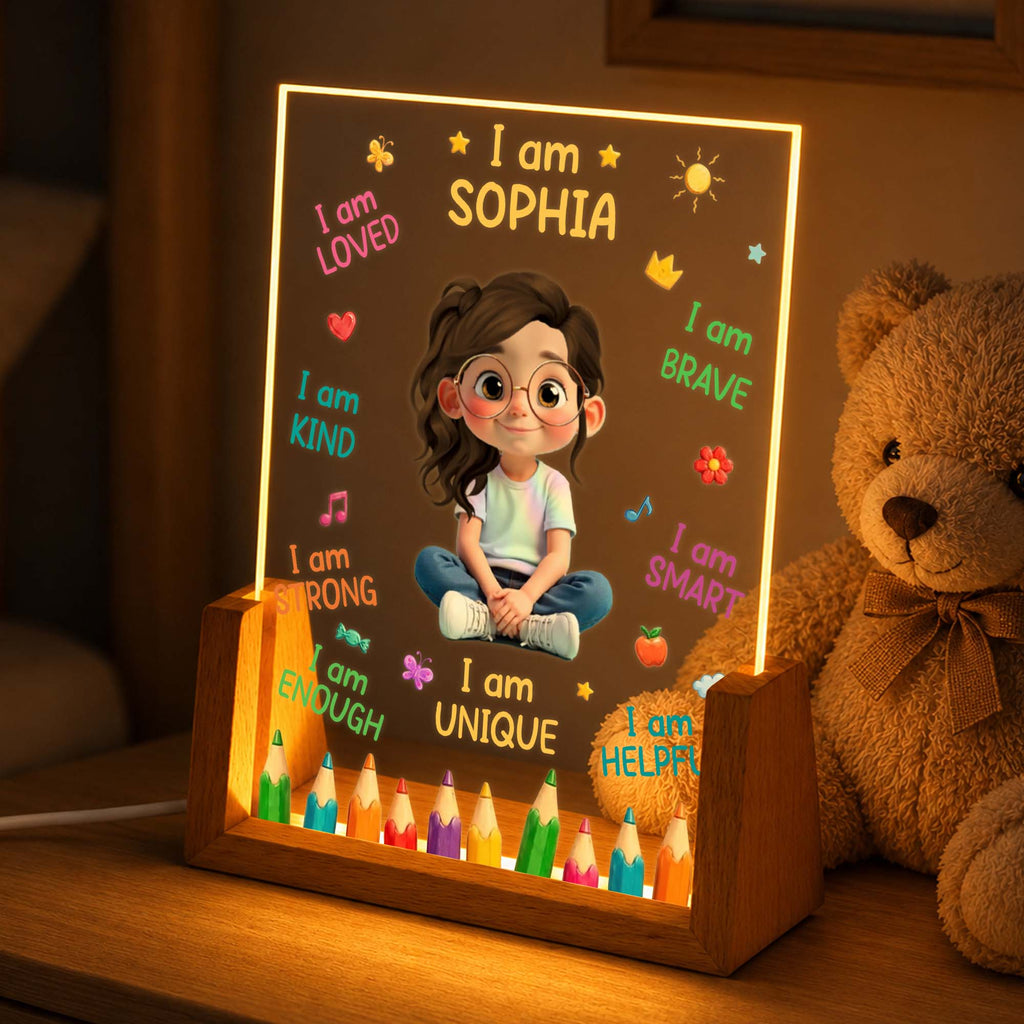 Personalized Acrylic Night Light Custom Name Gift for Kids Wood and Acrylic Night Light GradoCreations