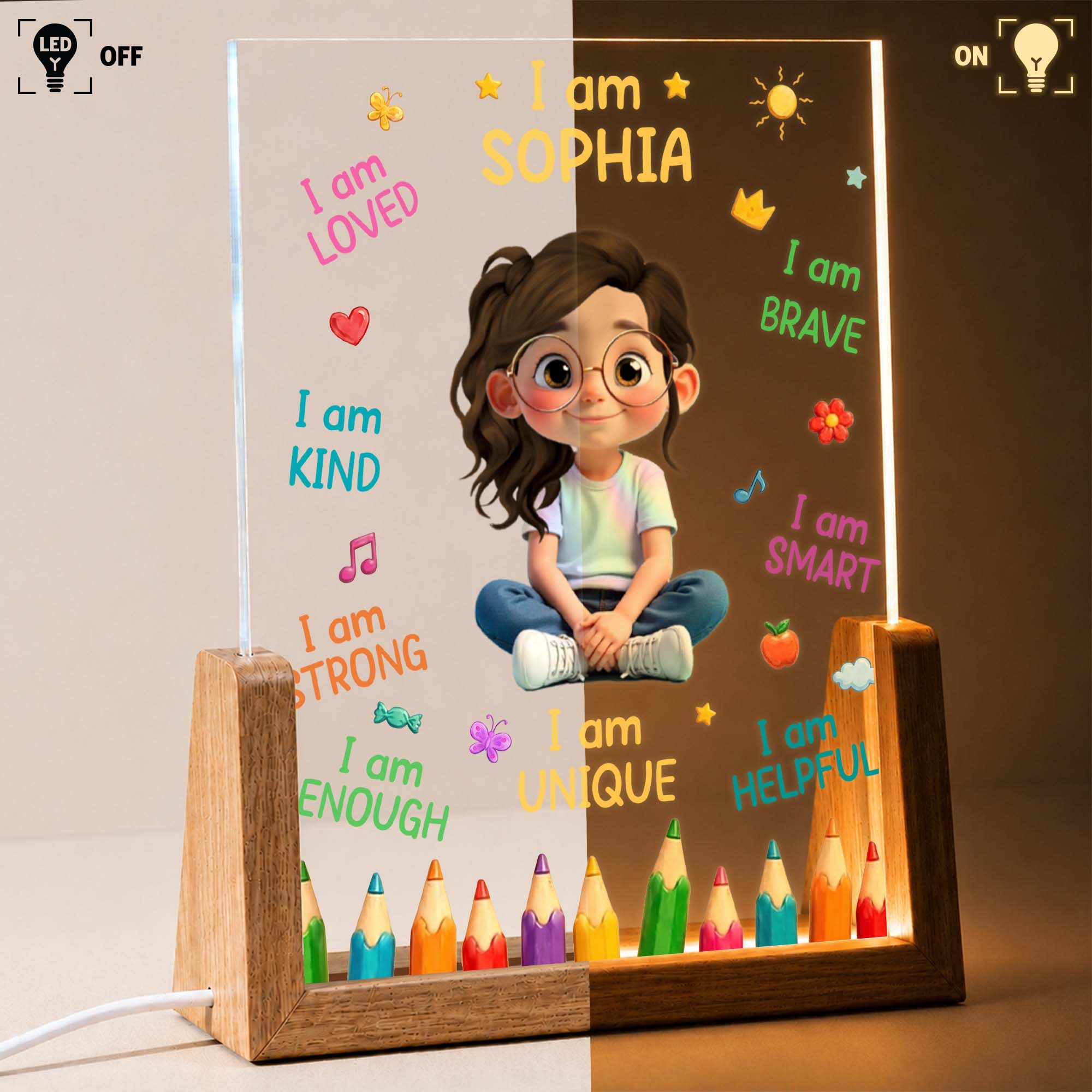 Personalized Acrylic Night Light Custom Name Gift for Kids Wood and Acrylic Night Light GradoCreations