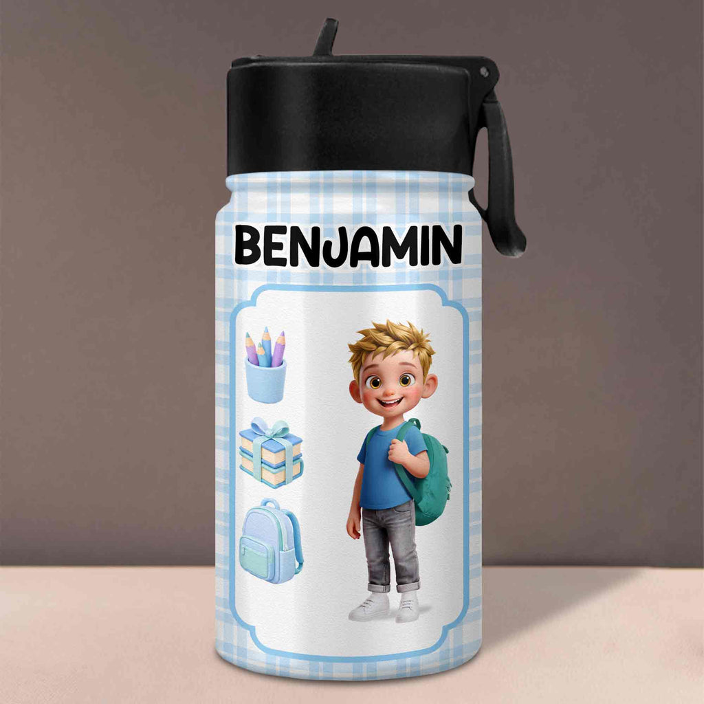 Personalized Kids Water Bottle Custom Name Foldable Straw BPA-Free Gift for Boys Kid Water Bottle GradoCreations