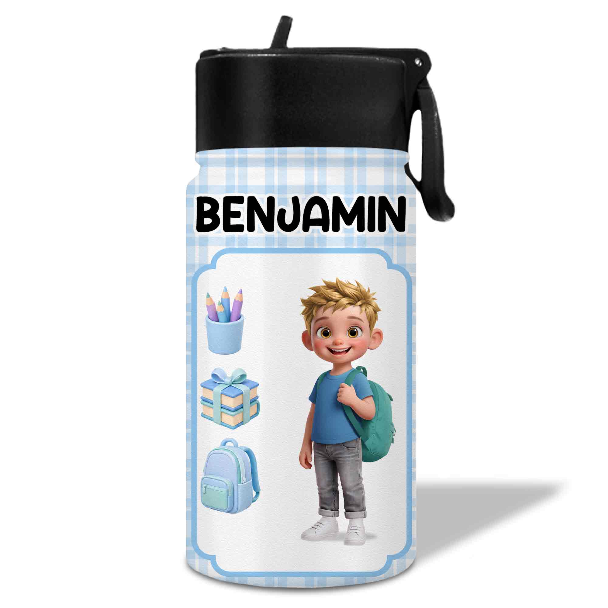 Personalized Kids Water Bottle Custom Name Foldable Straw BPA-Free Gift for Boys Kid Water Bottle GradoCreations