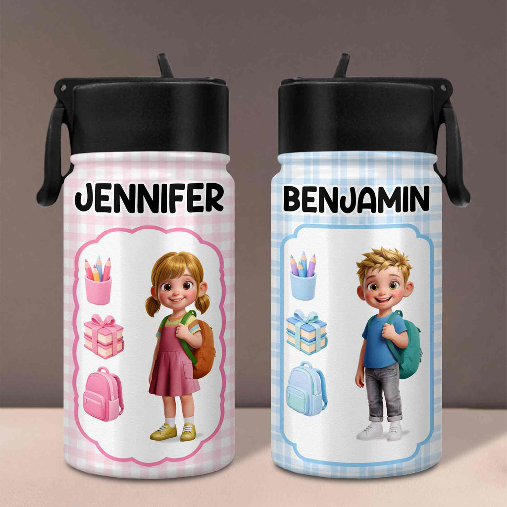 Personalized Kids Water Bottle Custom Name Foldable Straw BPA-Free Gift for Boys Kid Water Bottle GradoCreations
