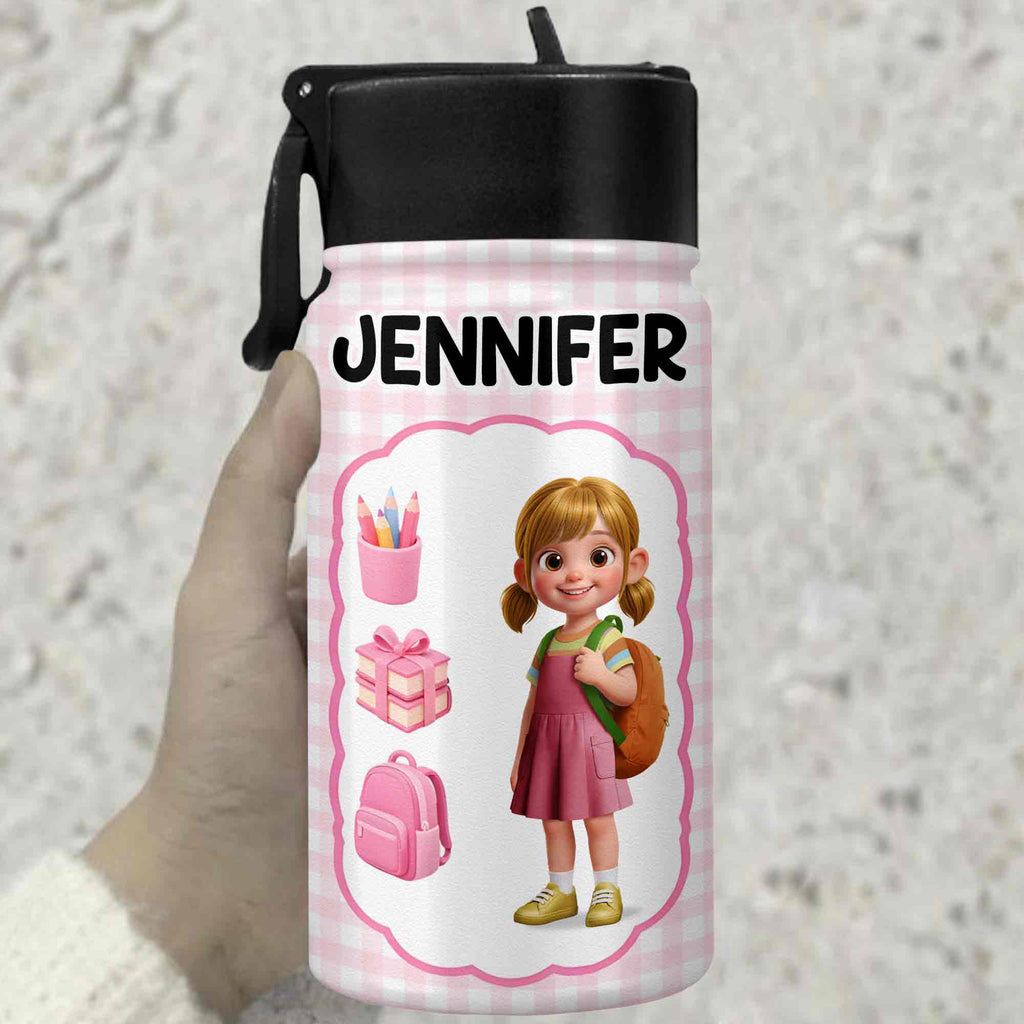 Personalized Kids Water Bottle Custom Name Foldable Straw BPA-Free Gift for Boys Kid Water Bottle GradoCreations