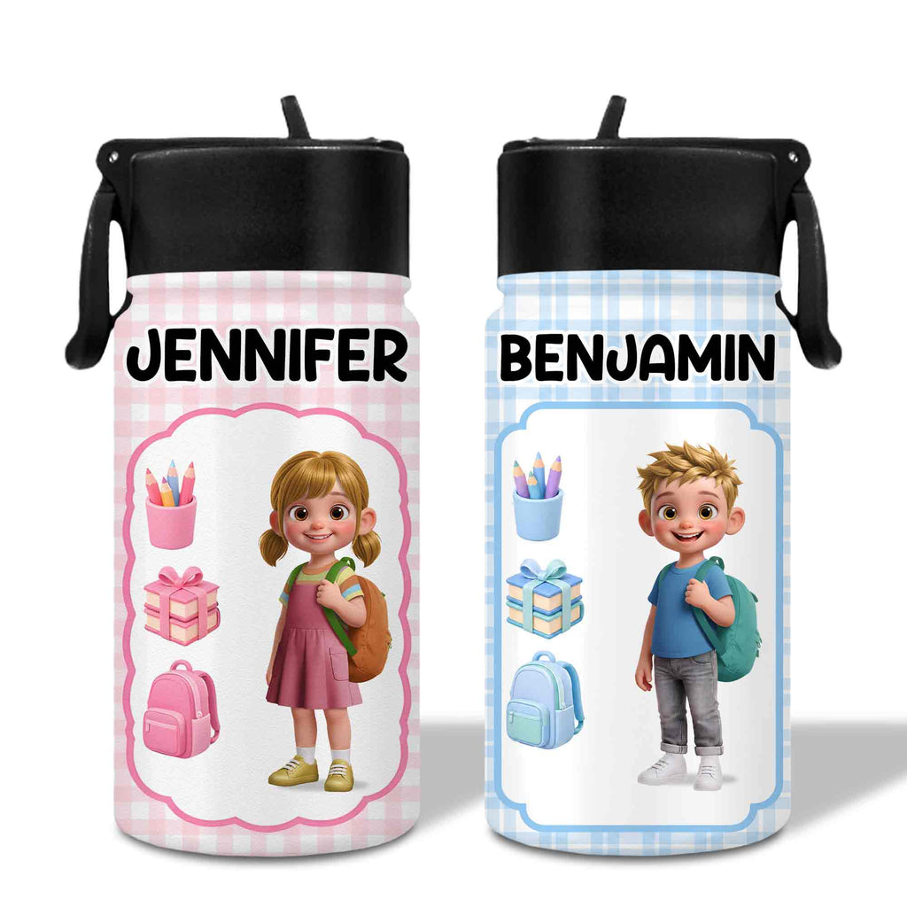 Personalized Kids Water Bottle Custom Name Foldable Straw BPA-Free Gift for Boys Kid Water Bottle GradoCreations