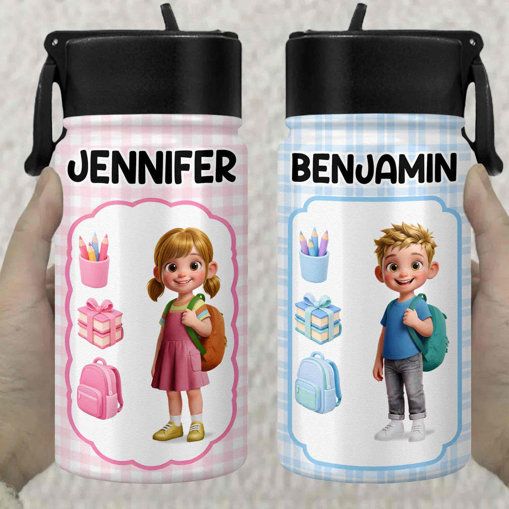 Personalized Kids Water Bottle Custom Name Foldable Straw BPA-Free Gift for Boys Kid Water Bottle GradoCreations