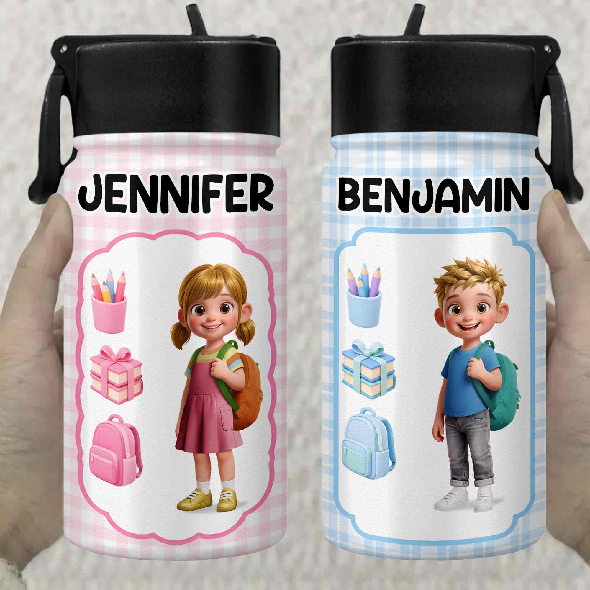 Personalized Kids Water Bottle Custom Name Foldable Straw BPA-Free Gift for Boys Kid Water Bottle GradoCreations