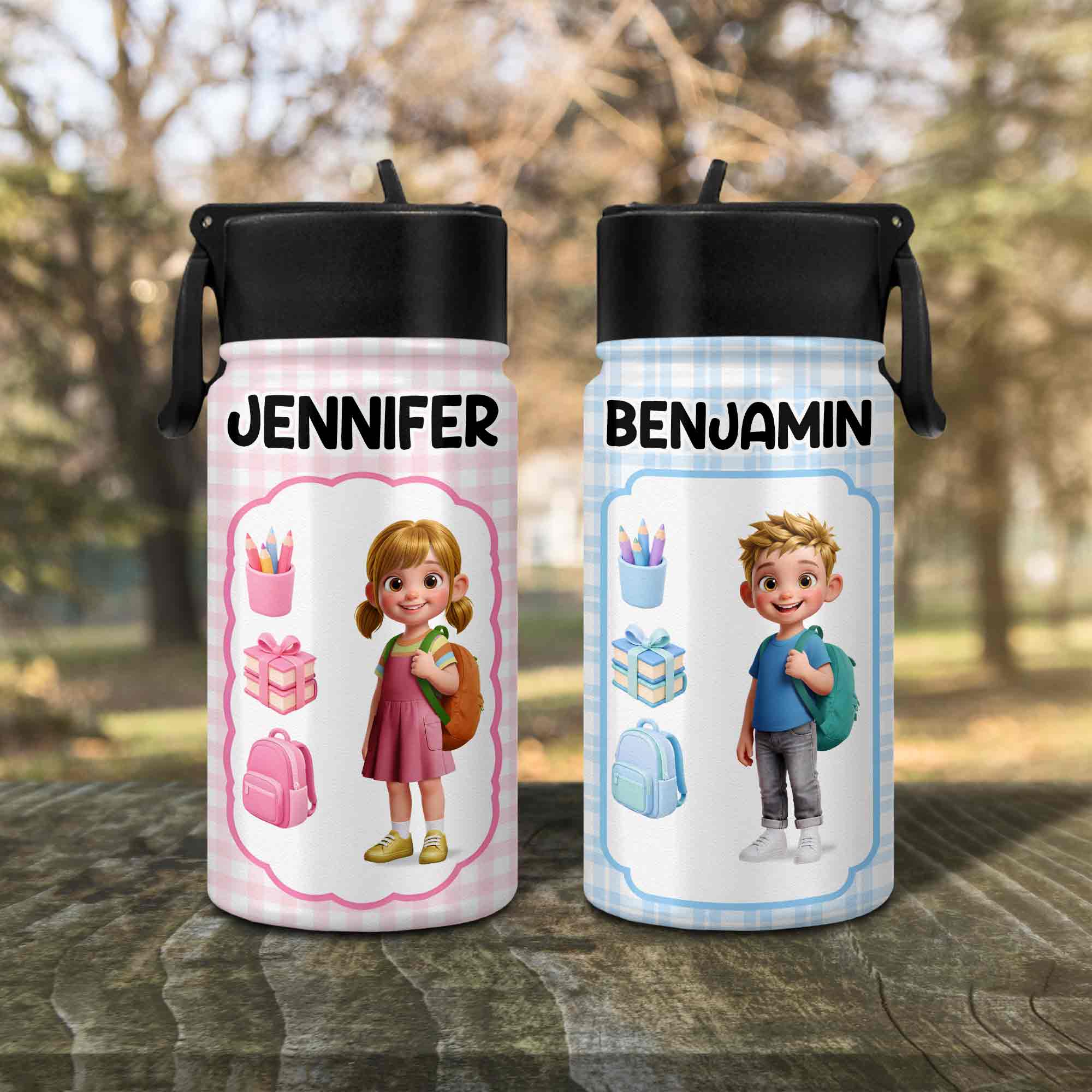 Personalized Kids Water Bottle Custom Name Foldable Straw BPA-Free Gift for Boys Kid Water Bottle GradoCreations