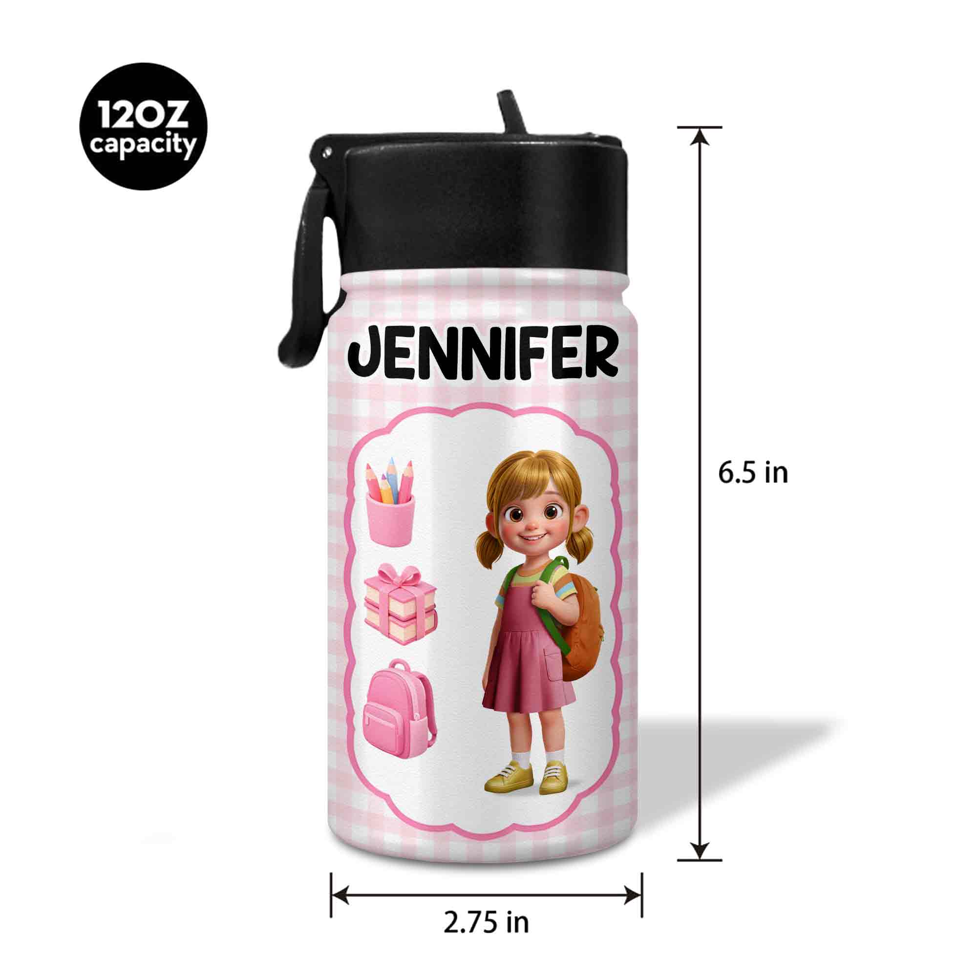 Personalized Kids Water Bottle Custom Name Foldable Straw BPA-Free Gift for Boys Kid Water Bottle GradoCreations