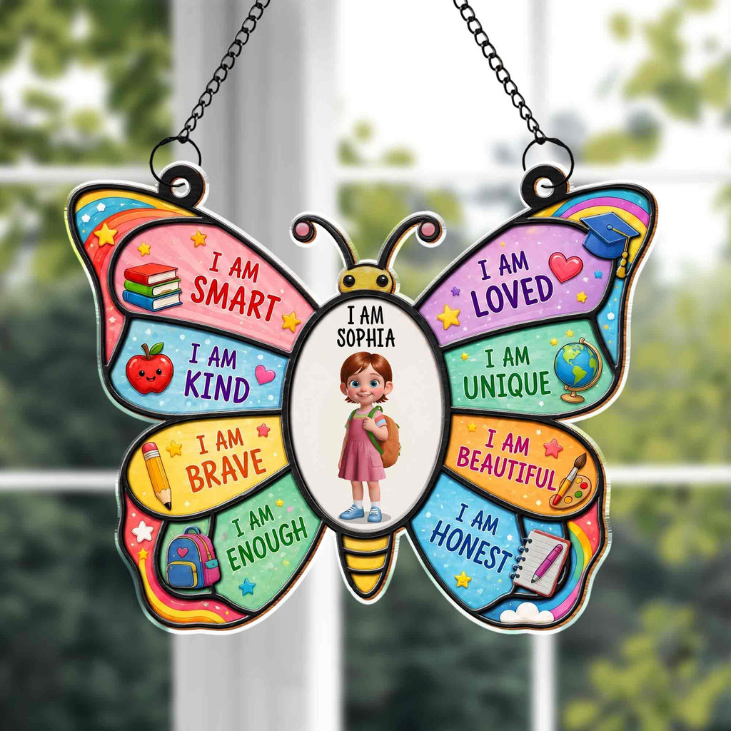 Personalized Butterfly Affirmation Suncatcher for Kids Custom Name Gift Suncatcher GradoCreations