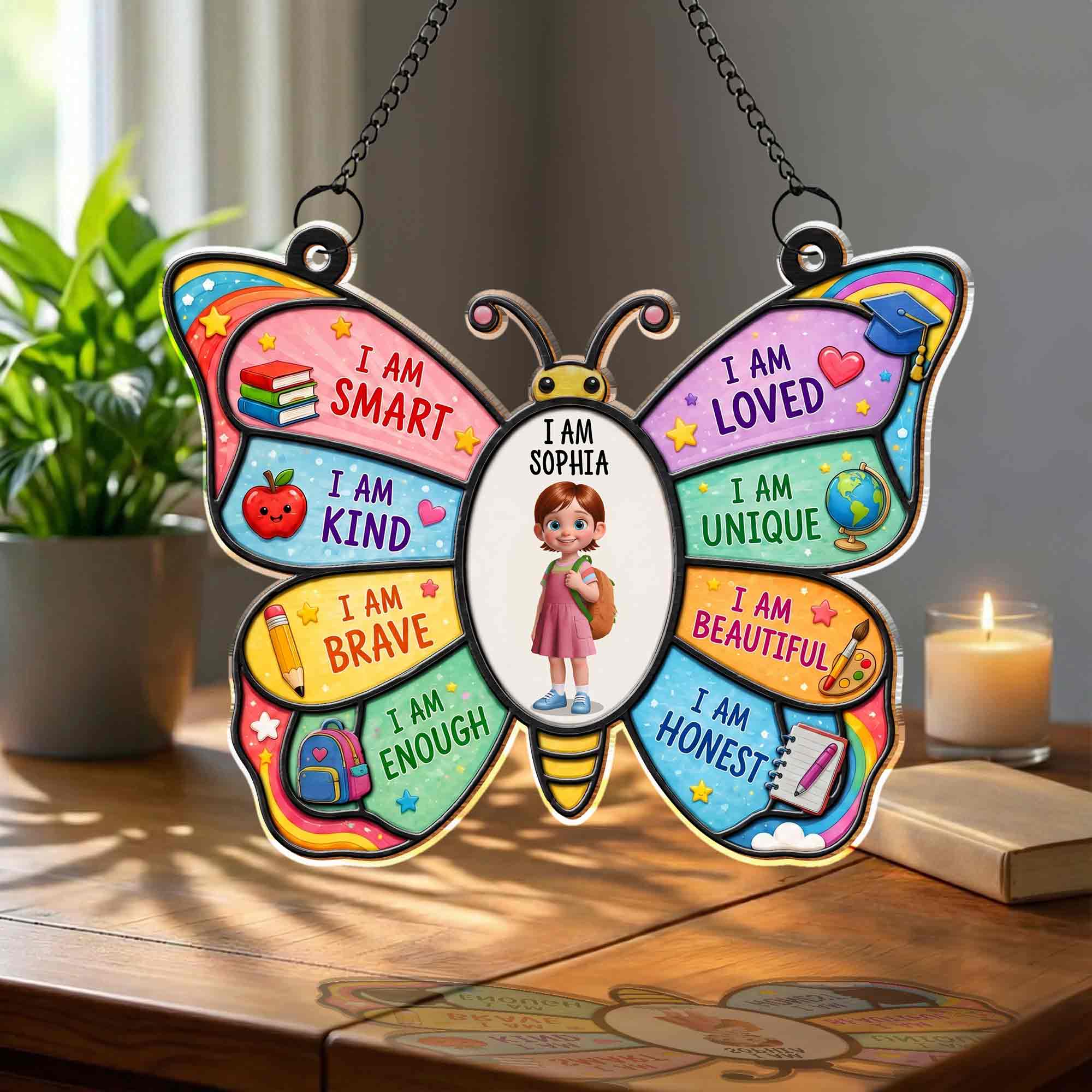 Personalized Butterfly Affirmation Suncatcher for Kids Custom Name Gift Suncatcher GradoCreations