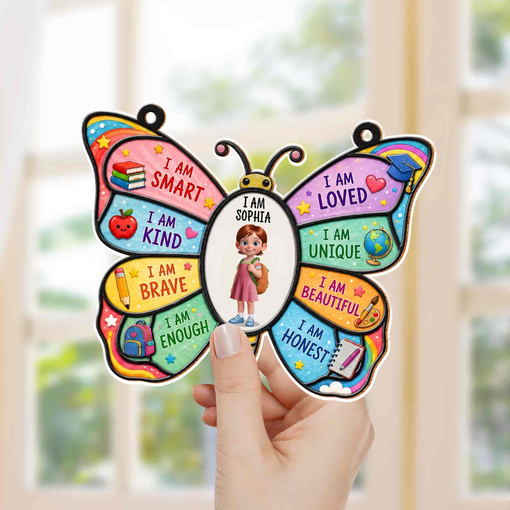 Personalized Butterfly Affirmation Suncatcher for Kids Custom Name Gift Suncatcher GradoCreations