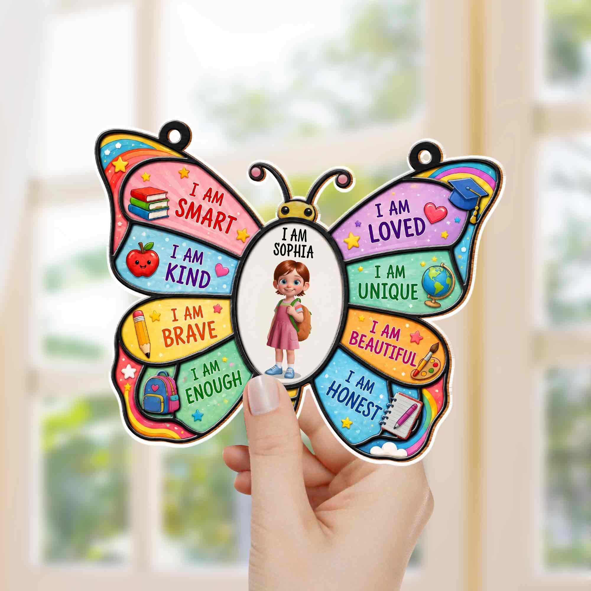 Personalized Butterfly Affirmation Suncatcher for Kids Custom Name Gift Suncatcher GradoCreations