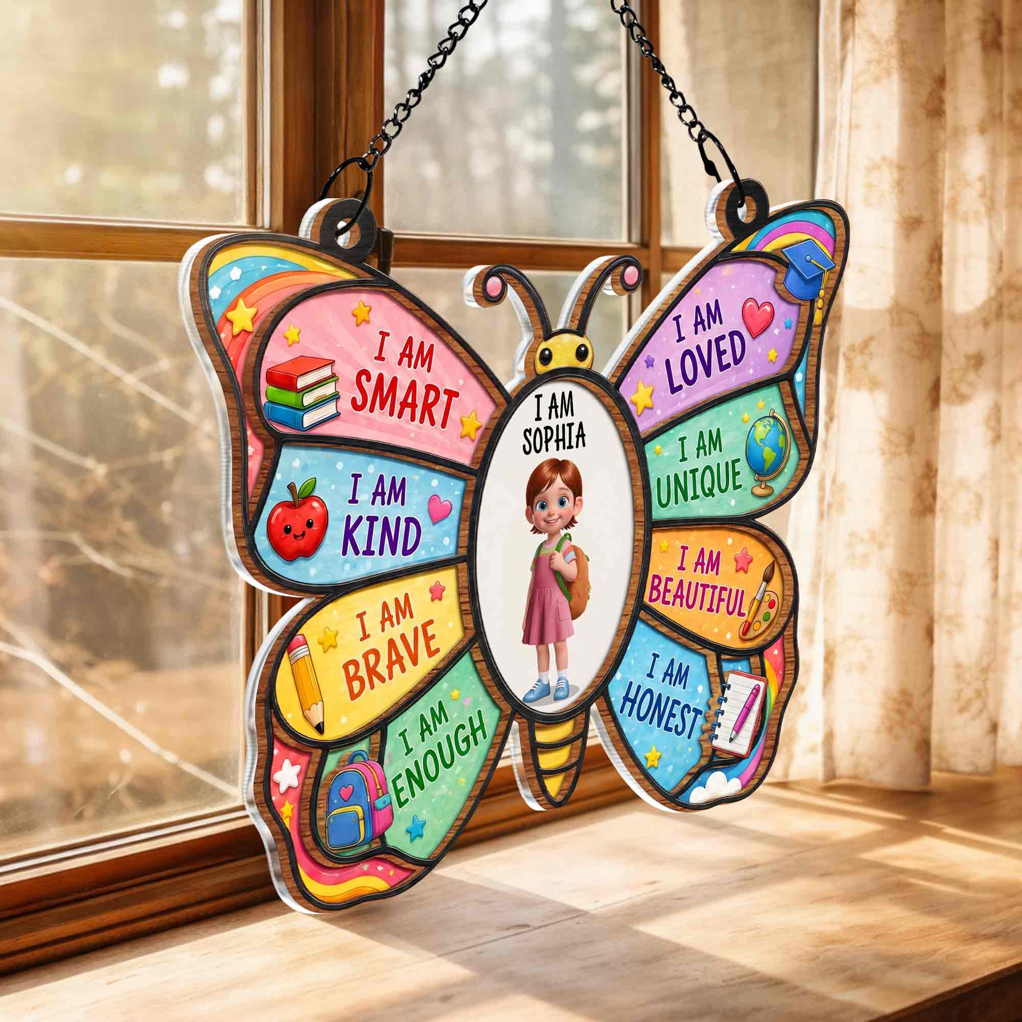 Personalized Butterfly Affirmation Suncatcher for Kids Custom Name Gift Suncatcher GradoCreations