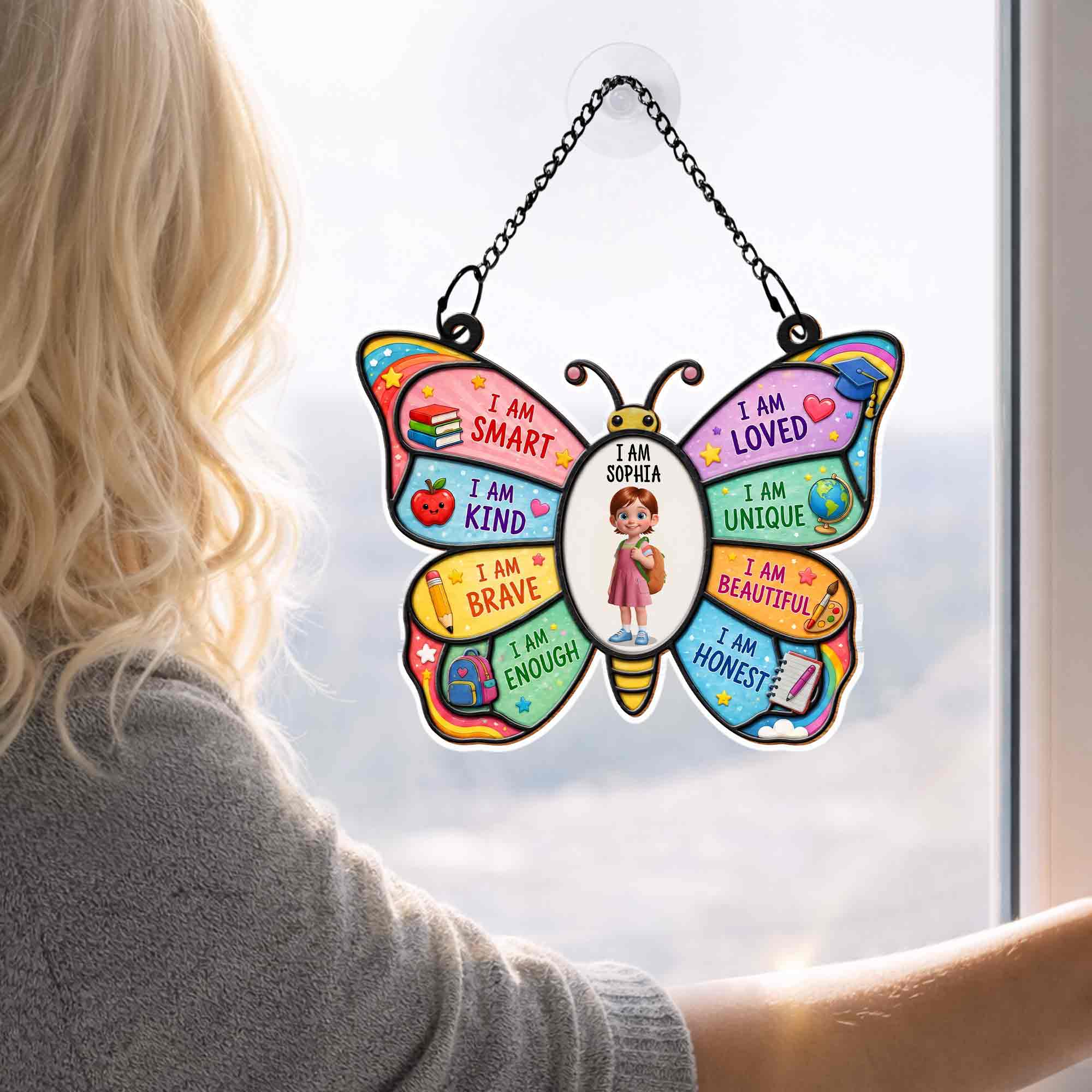 Personalized Butterfly Affirmation Suncatcher for Kids Custom Name Gift Suncatcher GradoCreations