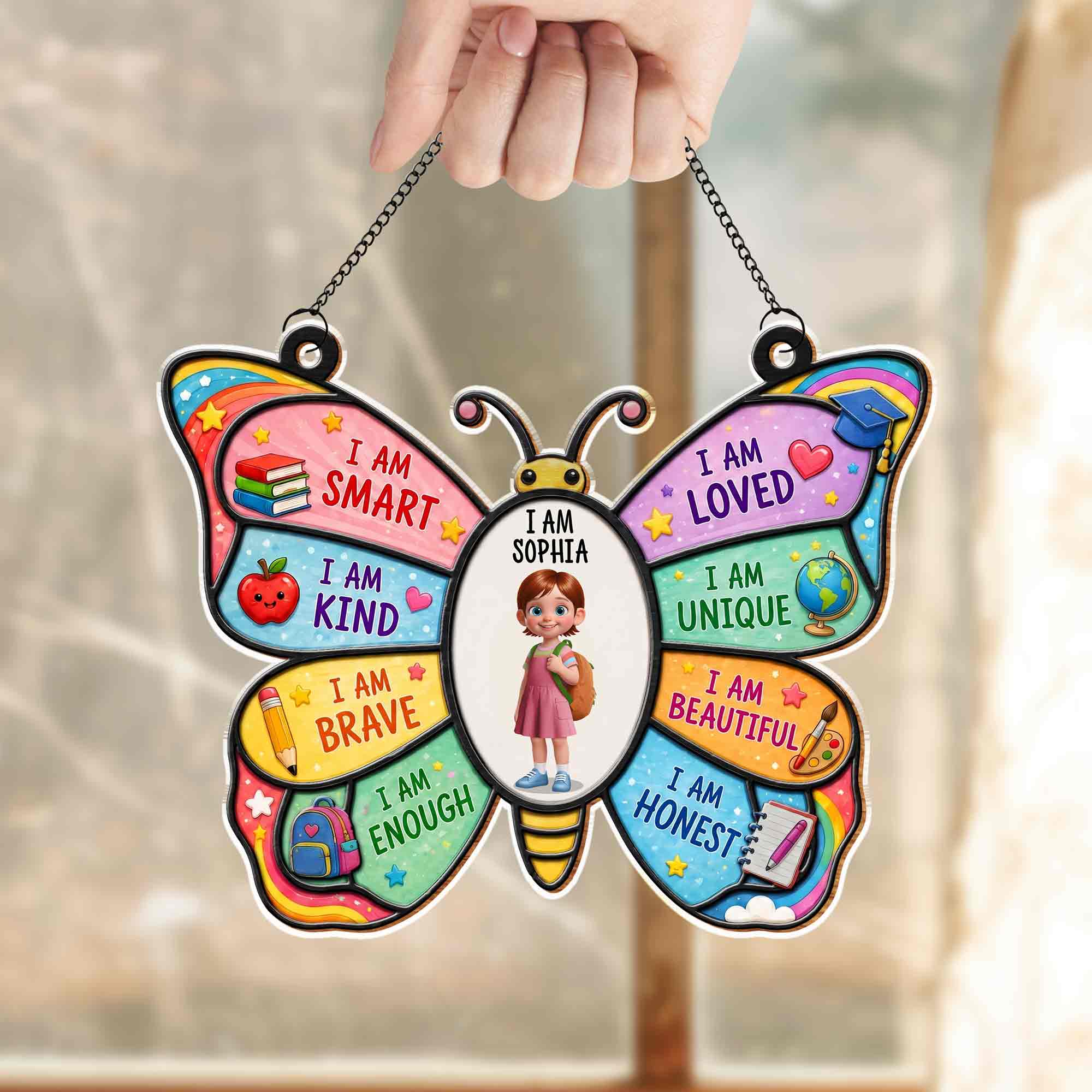 Personalized Butterfly Affirmation Suncatcher for Kids Custom Name Gift Suncatcher GradoCreations