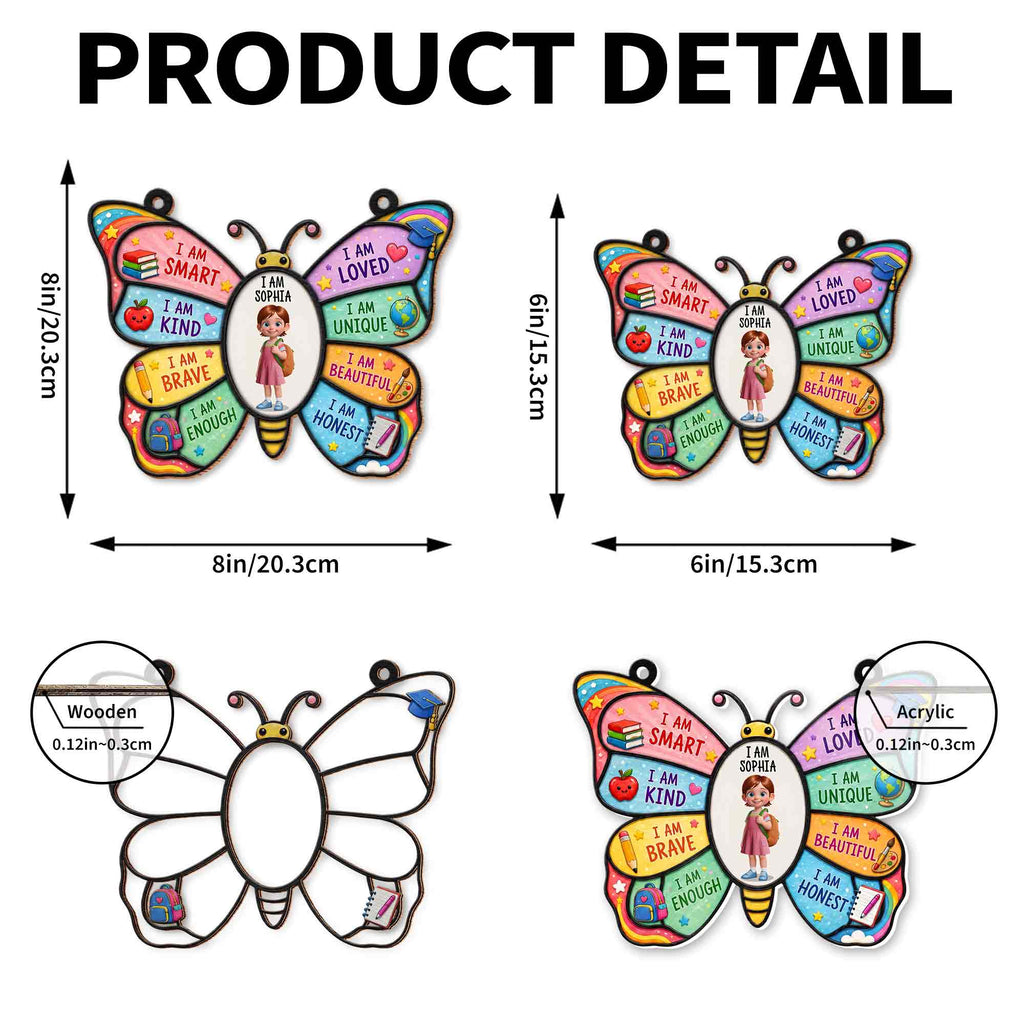Personalized Butterfly Affirmation Suncatcher for Kids Custom Name Gift Suncatcher GradoCreations