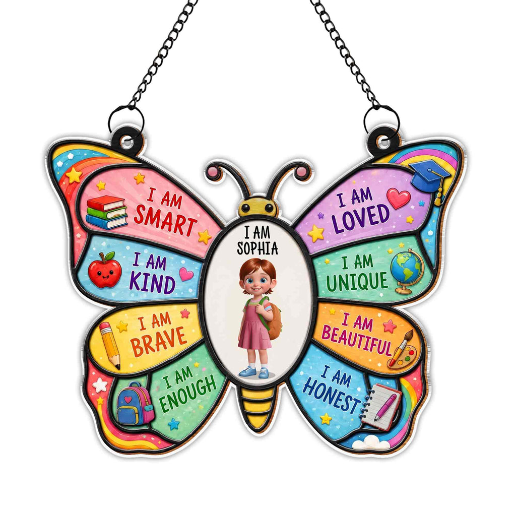 Personalized Butterfly Affirmation Suncatcher for Kids Custom Name Gift Suncatcher GradoCreations