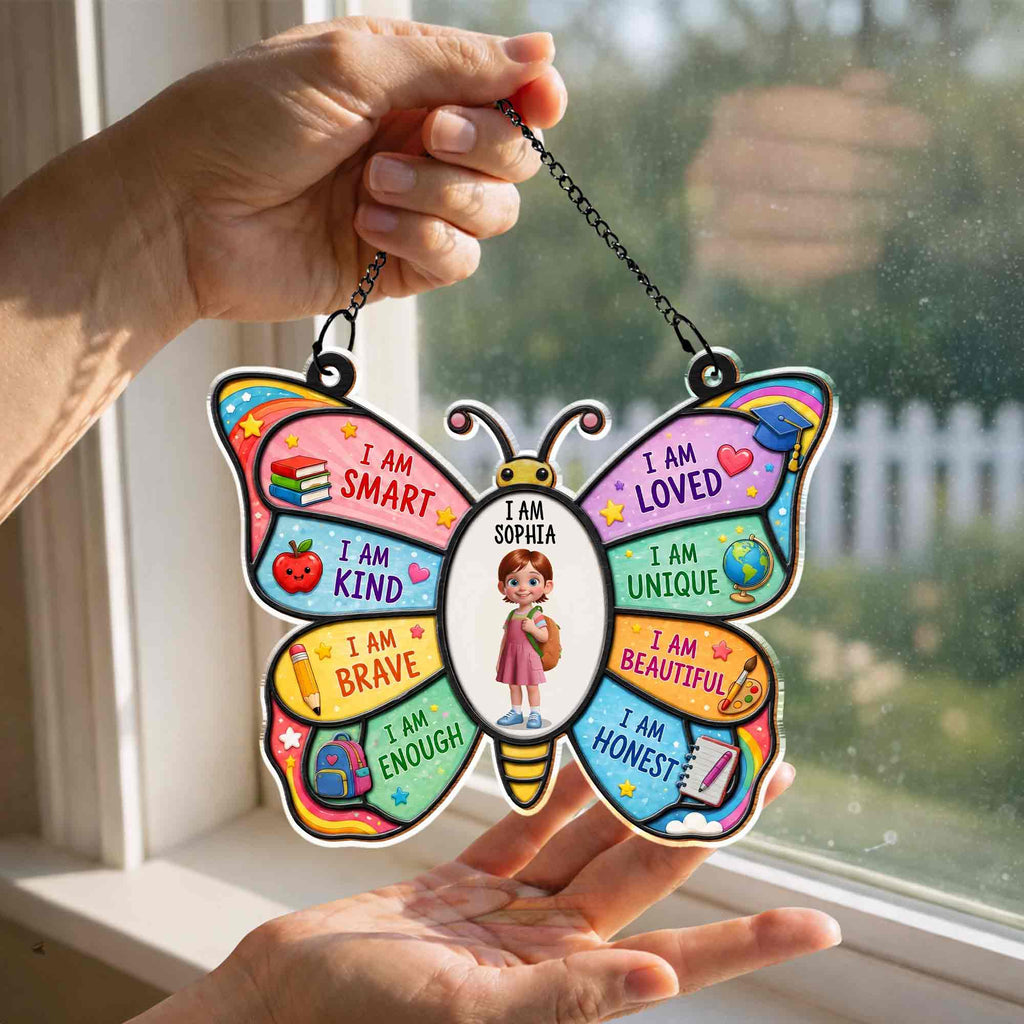 Personalized Butterfly Affirmation Suncatcher for Kids Custom Name Gift Suncatcher GradoCreations