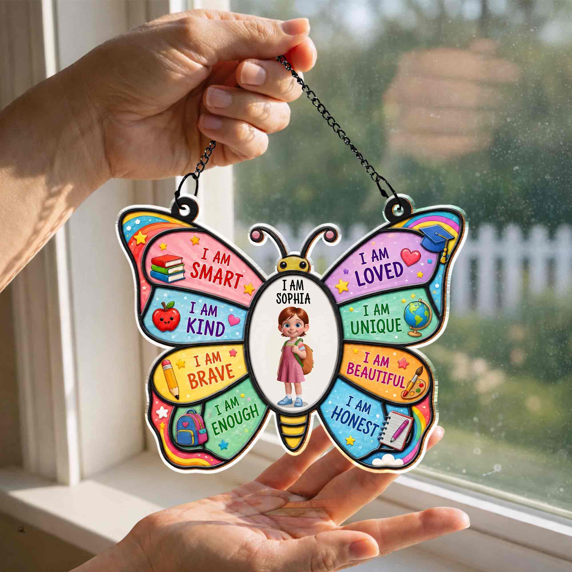 Personalized Butterfly Affirmation Suncatcher for Kids Custom Name Gift Suncatcher GradoCreations